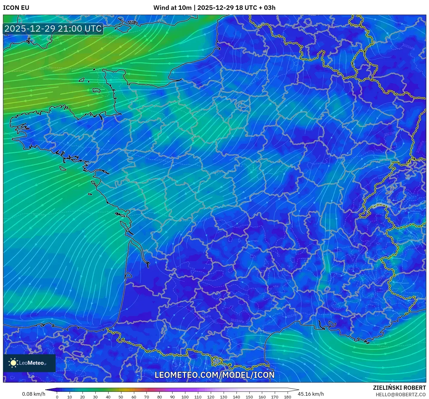 ICON model - France, Wind at 10m
