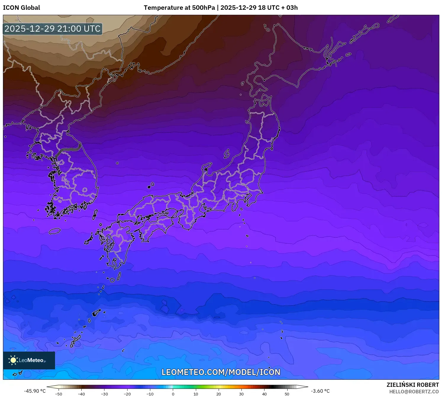 ICON model - Japan, Temperature at 500hPa
