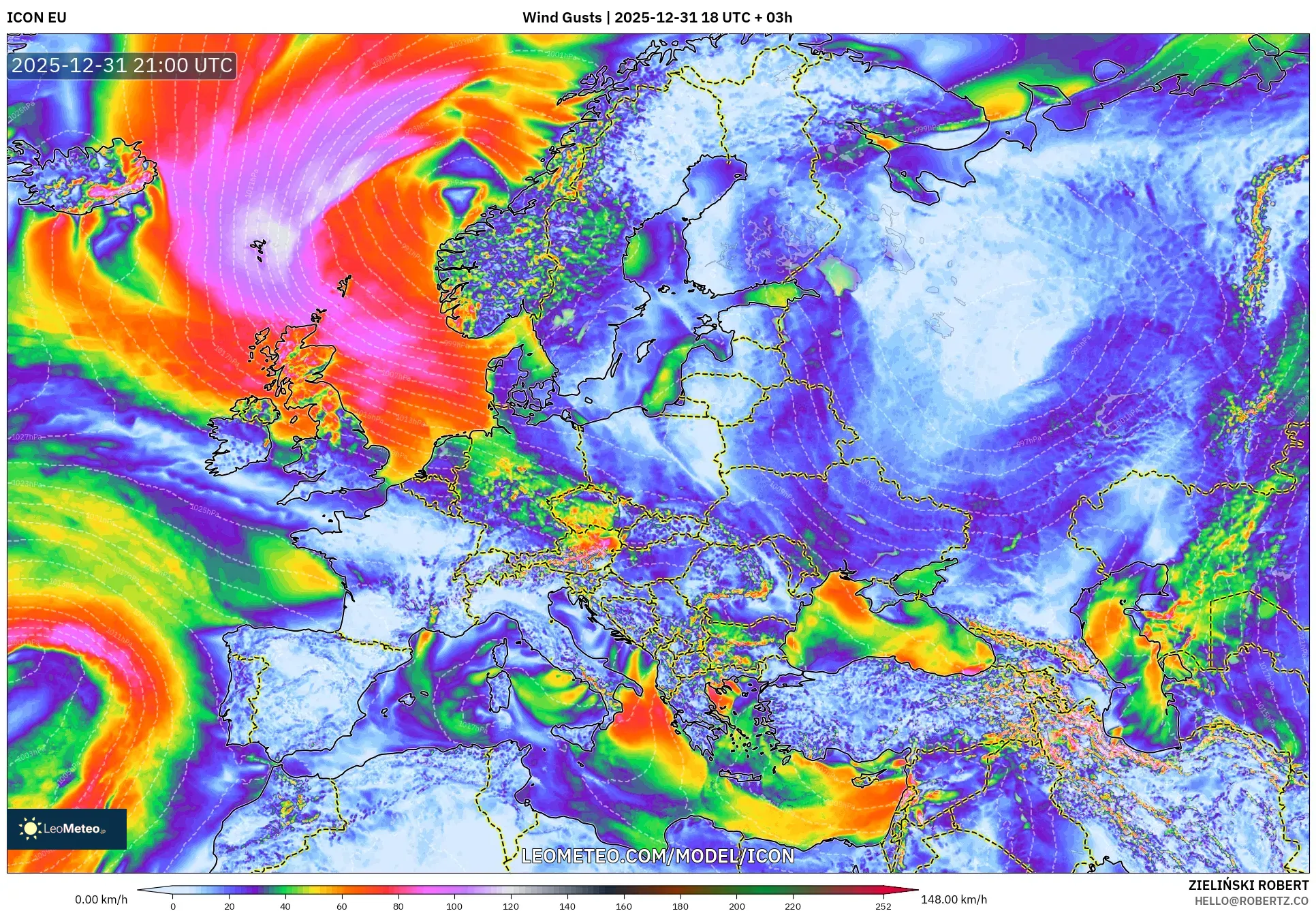 ICON model - Europe, Wind Gusts