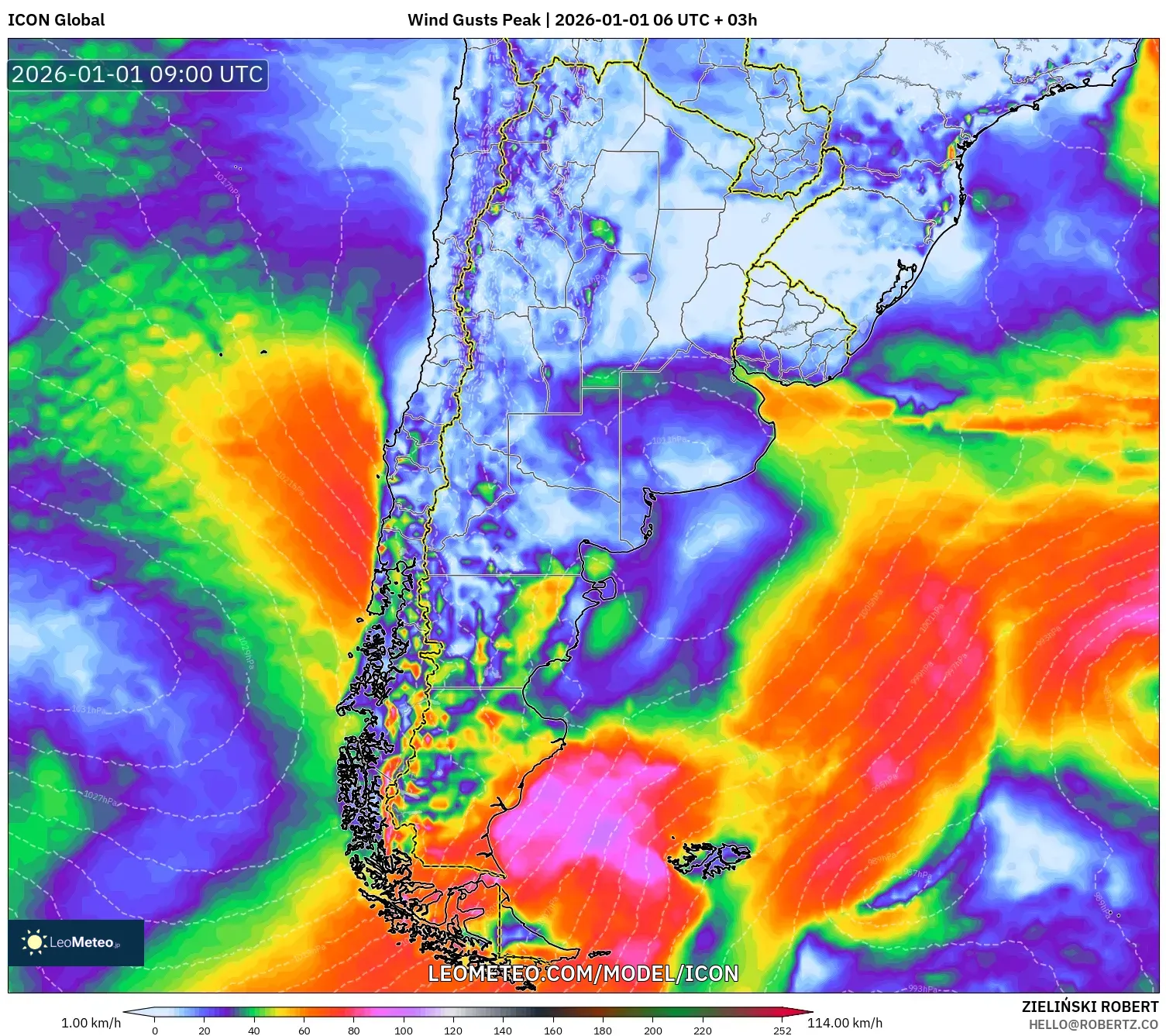 ICON model - Argentina, Wind Gusts Peak