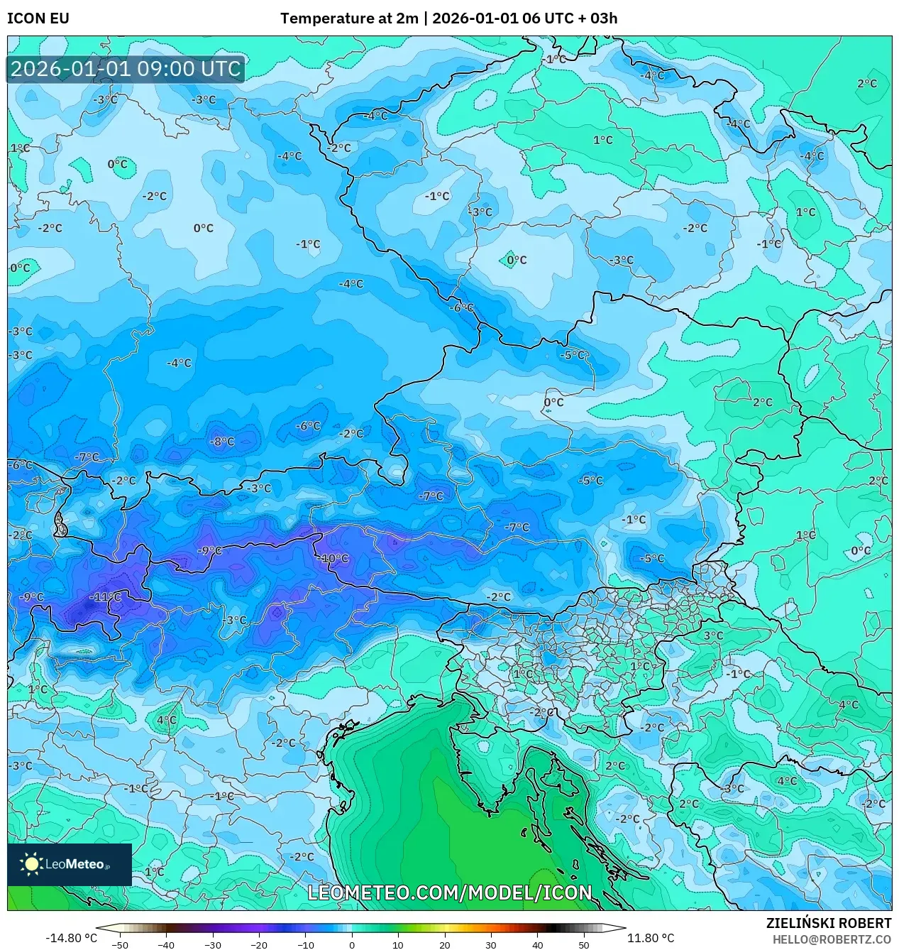 ICON model - Austria, Temperature at 2m