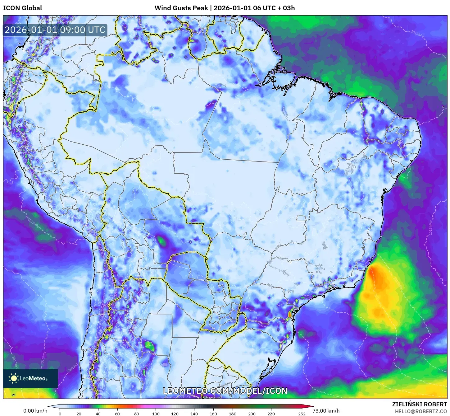 ICON model - Brazil, Wind Gusts Peak