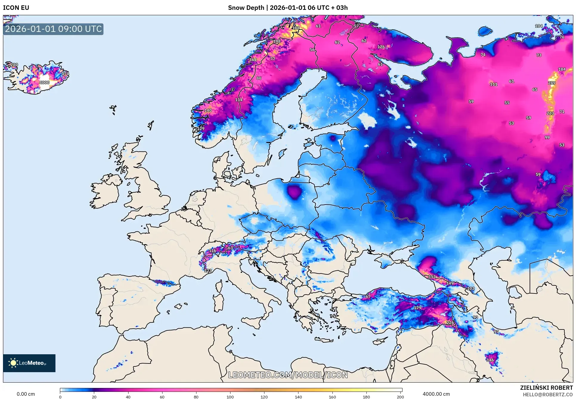 ICON model - Europe, Snow Depth