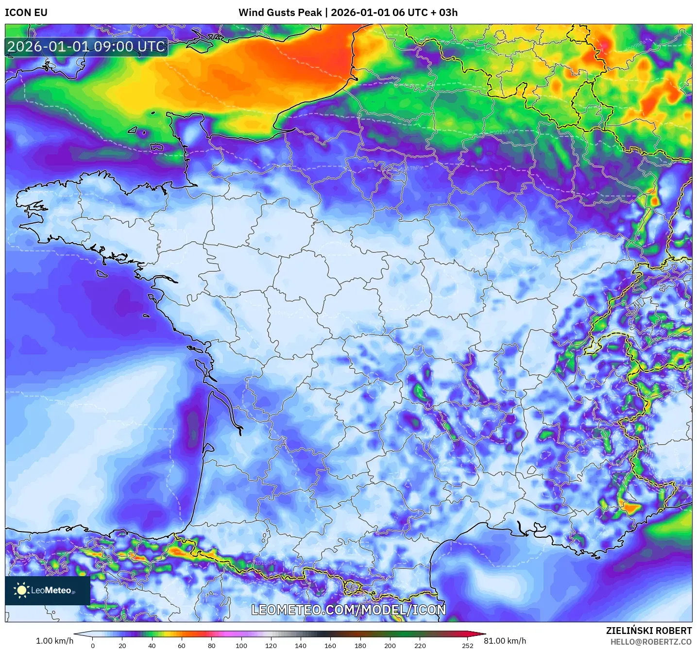 ICON model - France, Wind Gusts Peak