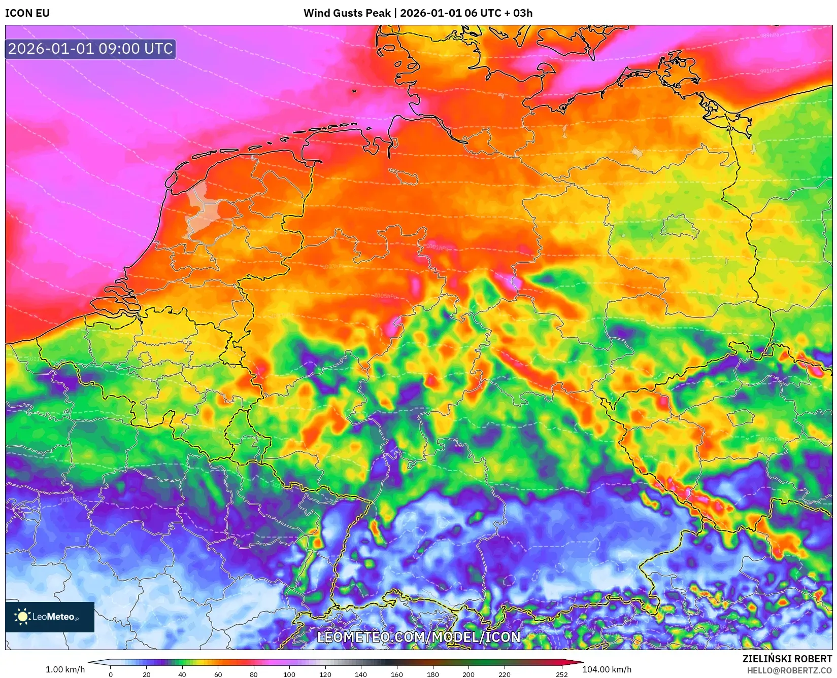 ICON model - Germany, Wind Gusts Peak