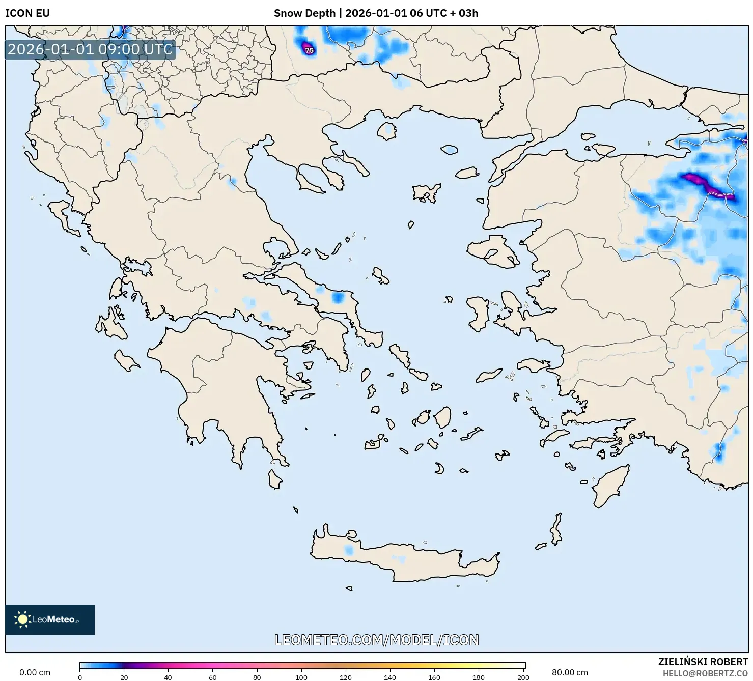 ICON model - Greece, Snow Depth