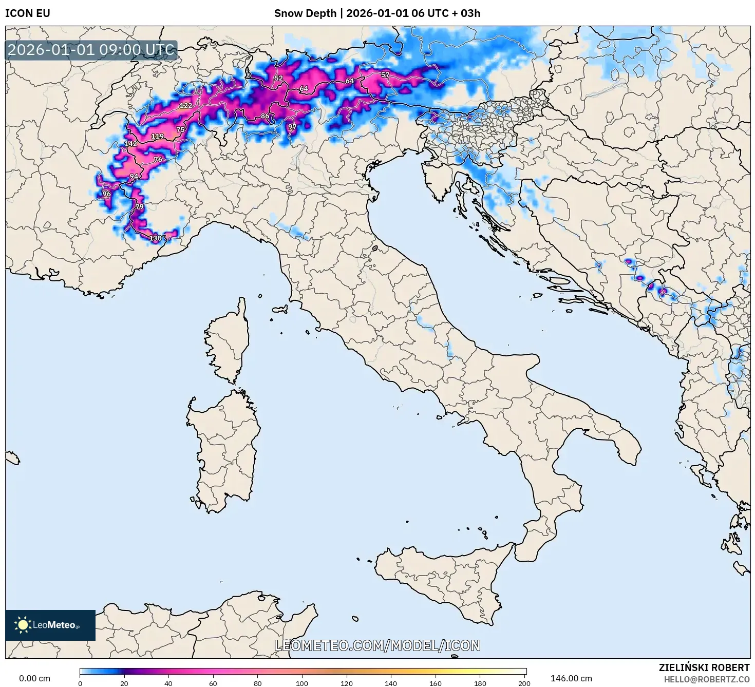 ICON model - Italy, Snow Depth