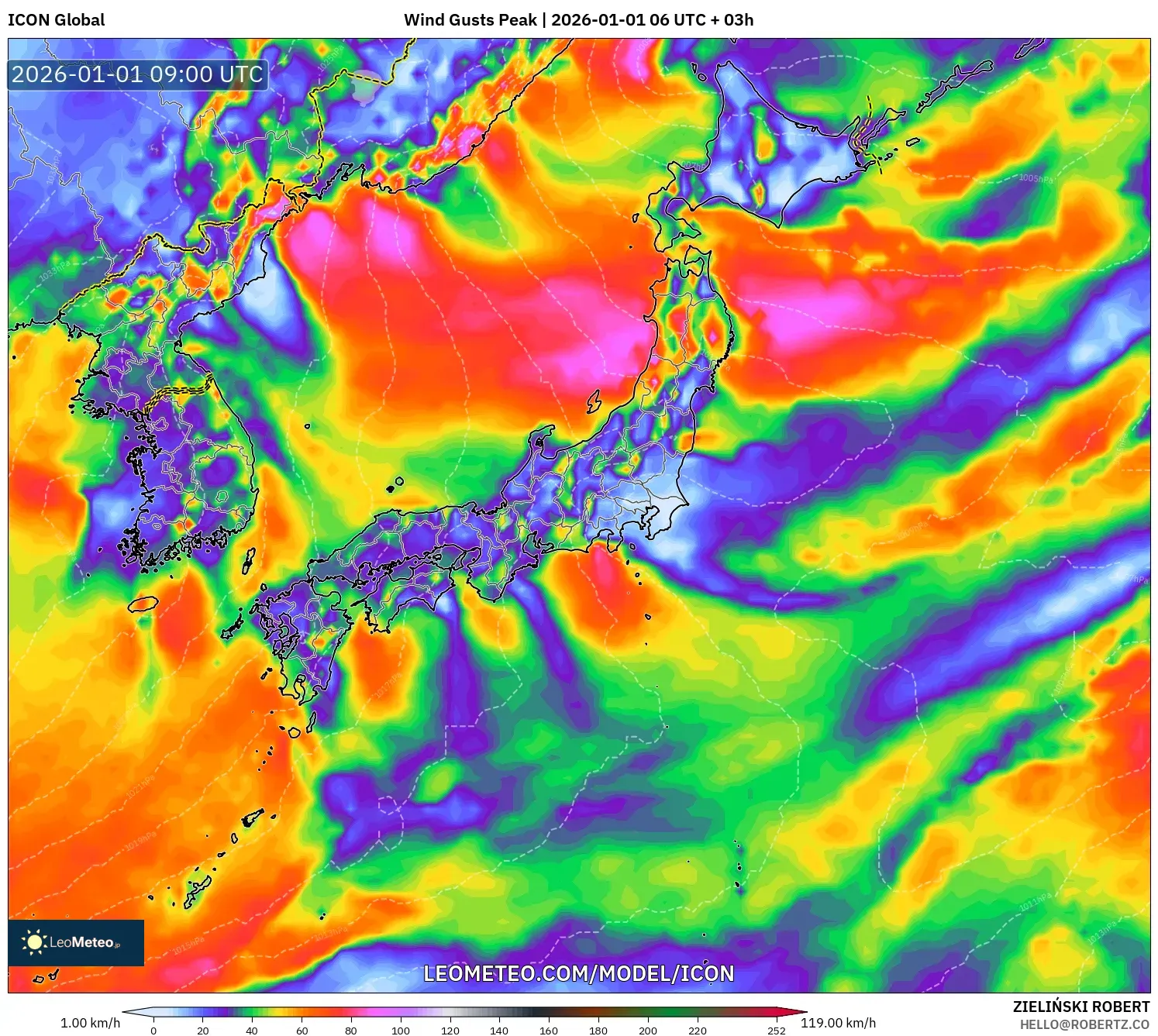 ICON model - Japan, Wind Gusts Peak
