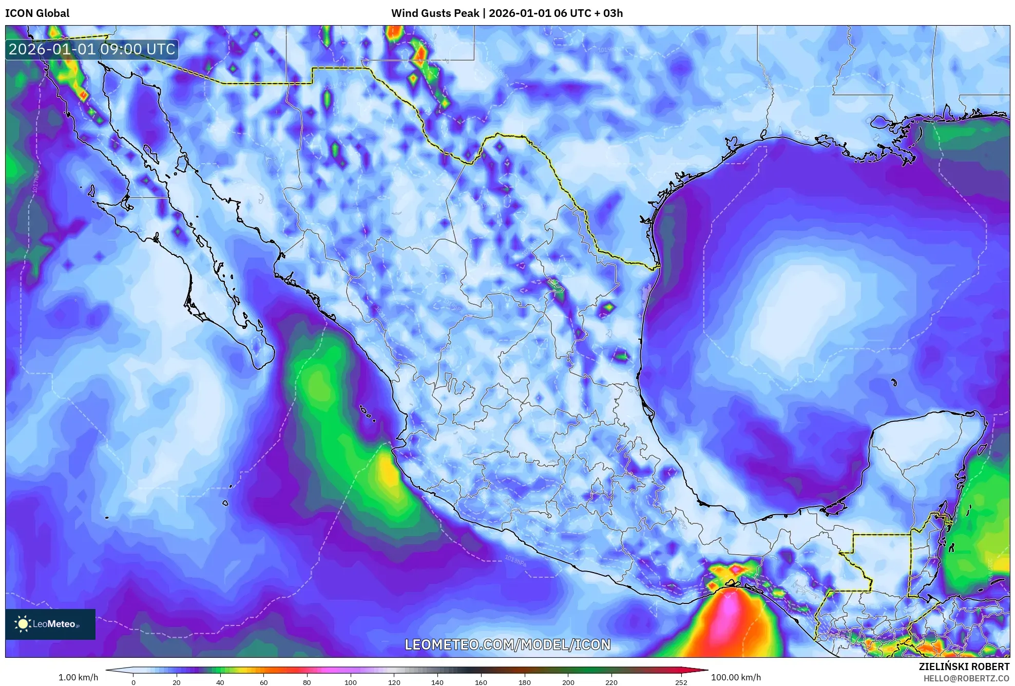 ICON model - Mexico, Wind Gusts Peak
