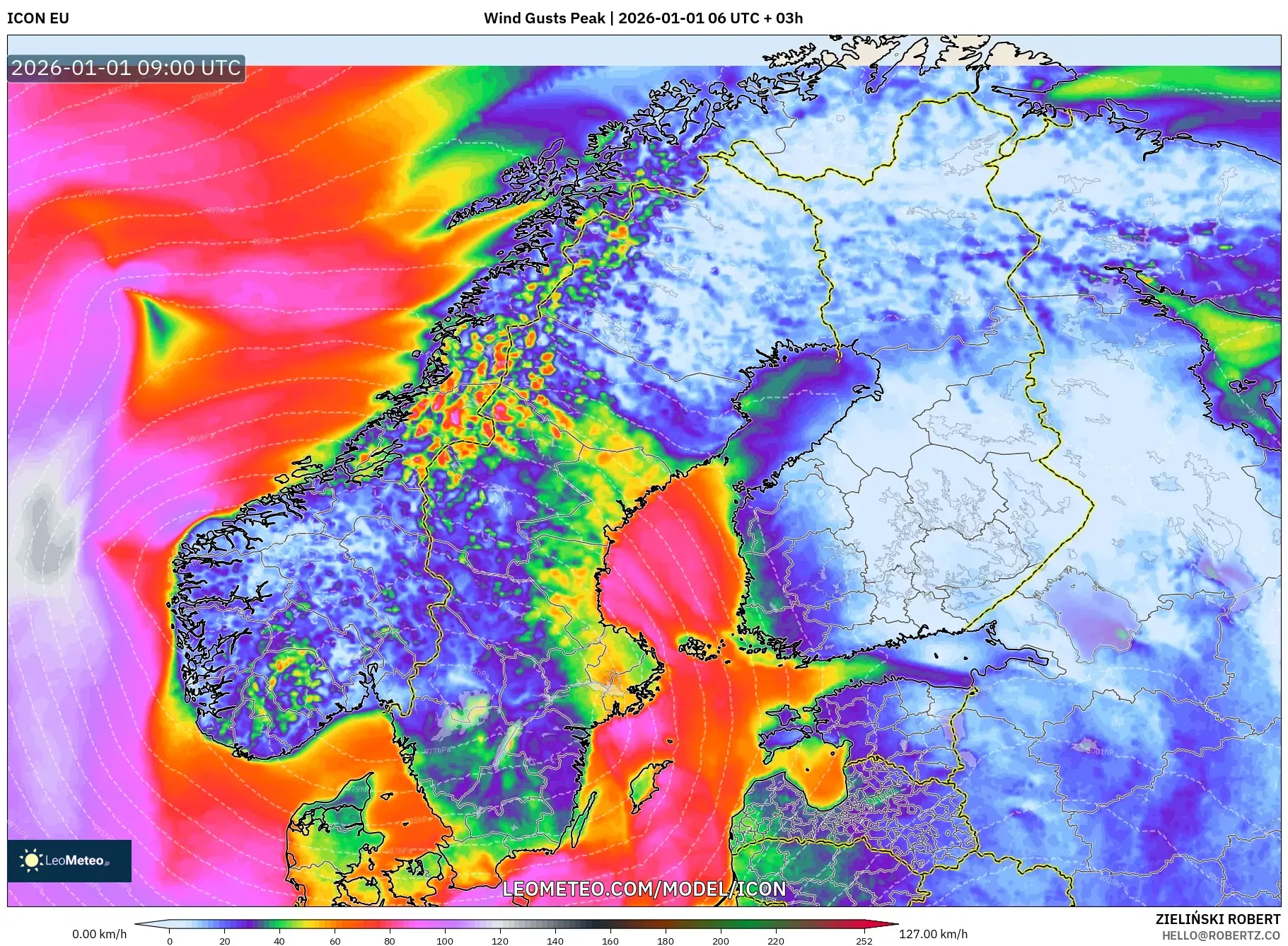 ICON model - Scandinavia, Wind Gusts Peak