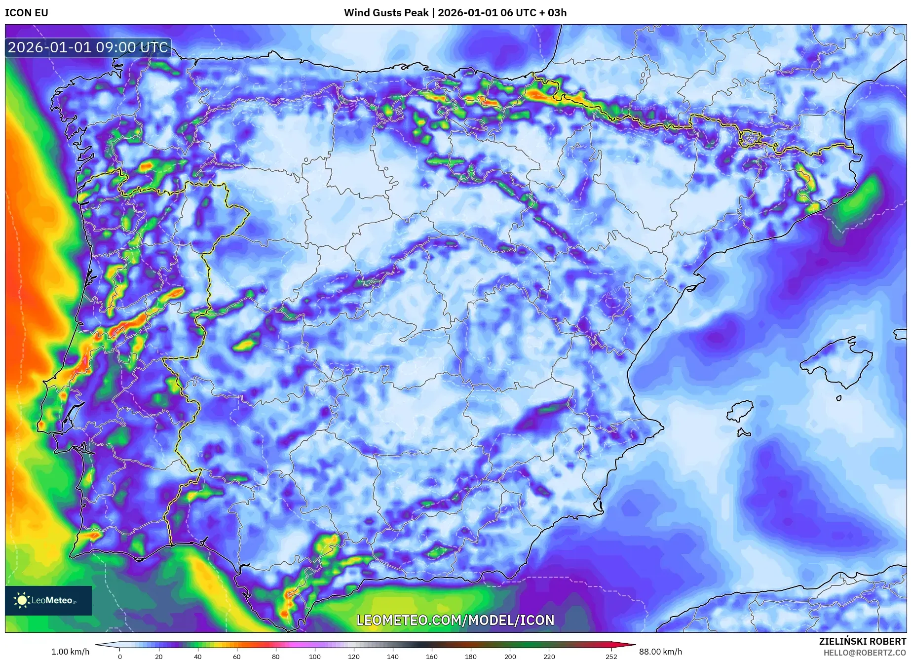 ICON model - Spain, Wind Gusts Peak