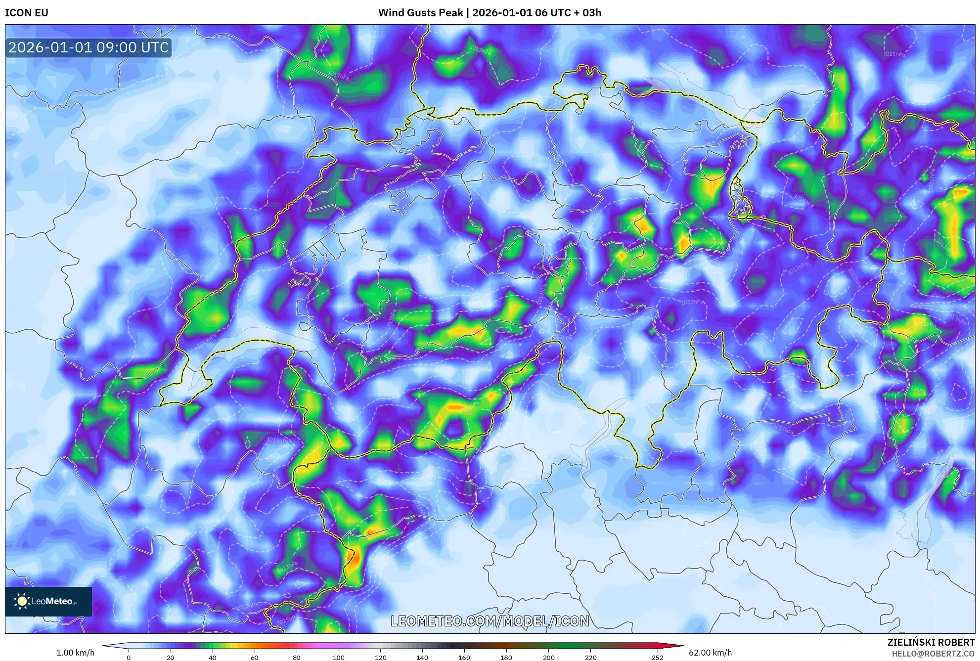 ICON model - Switzerland, Wind Gusts Peak