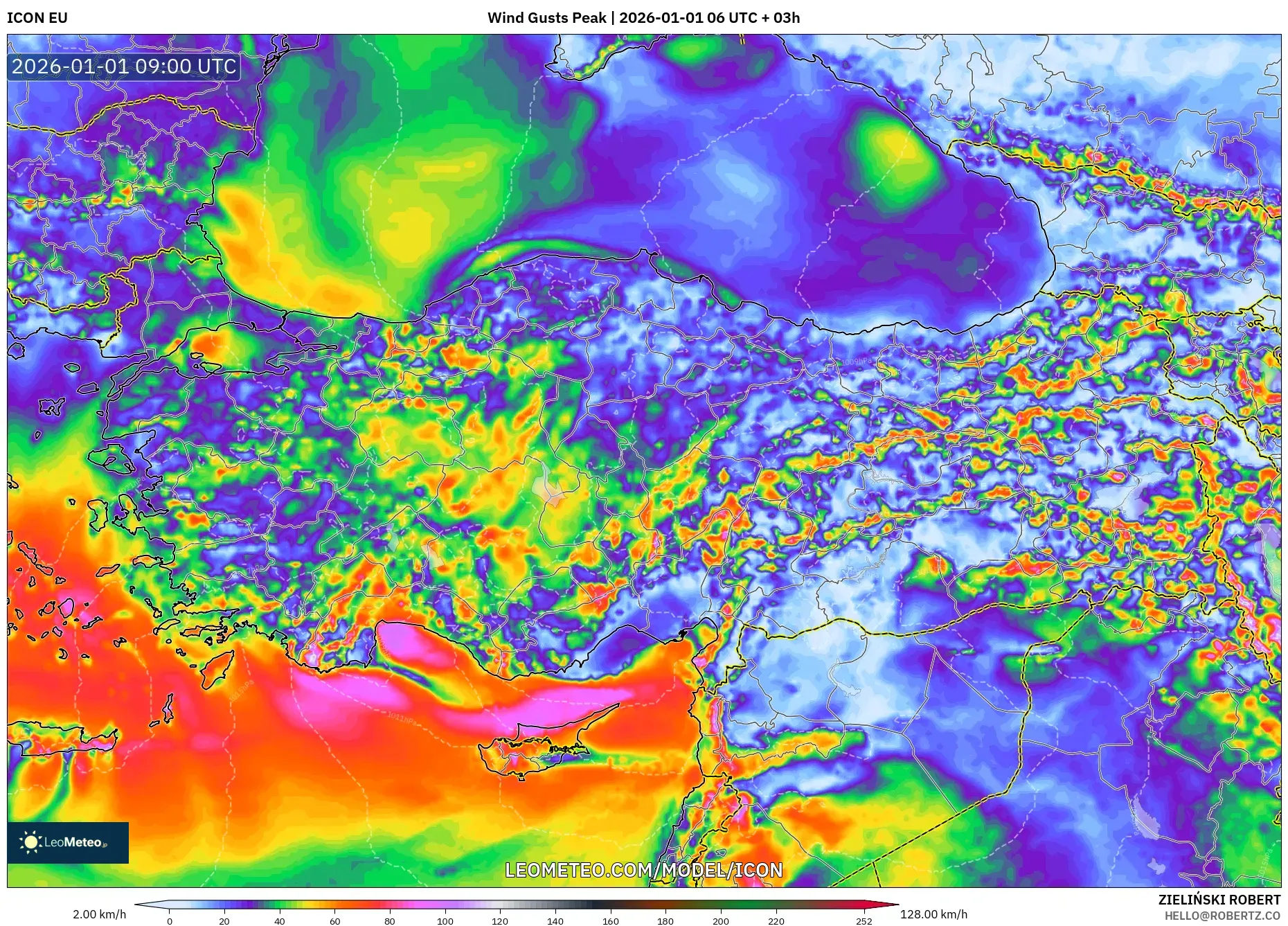 ICON model - Turkey, Wind Gusts Peak