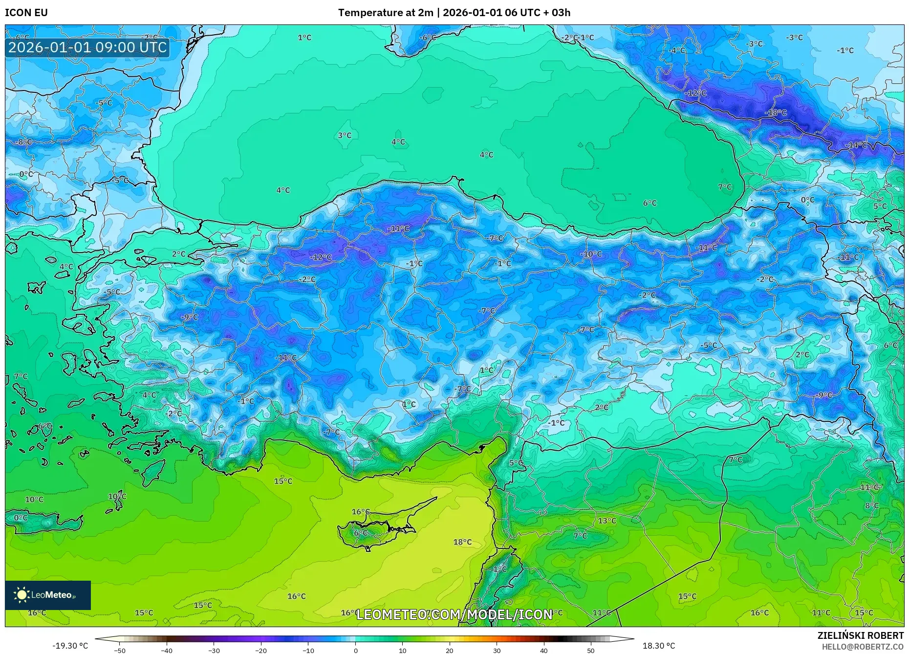 ICON model - Turkey, Temperature at 2m