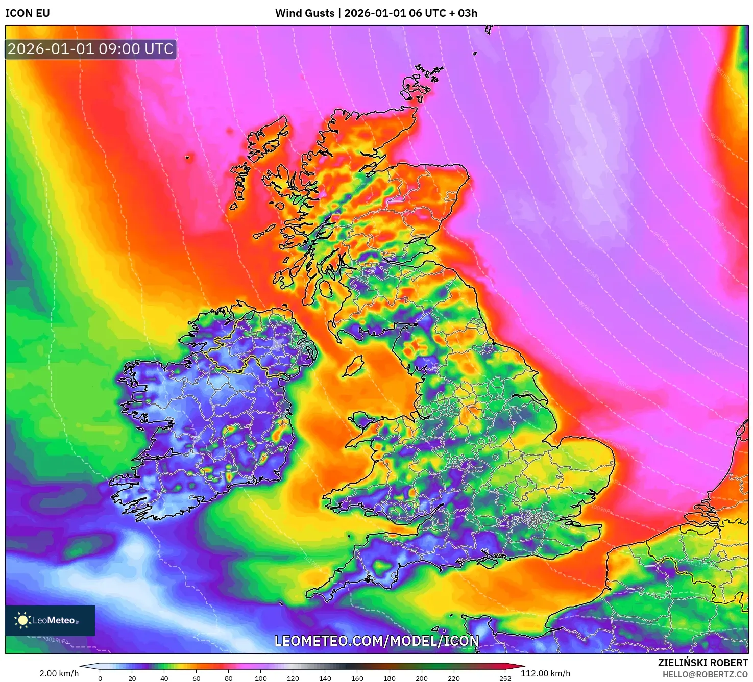 ICON model - United Kingdom, Wind Gusts