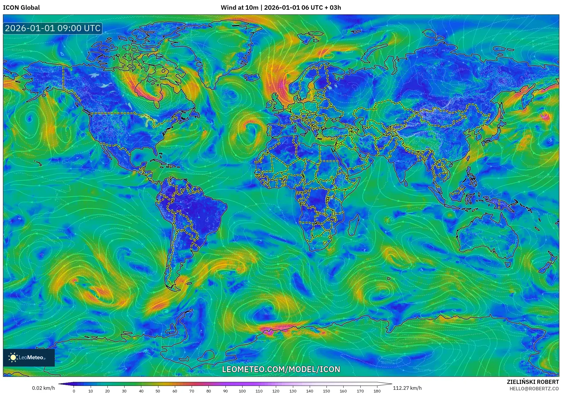 ICON model - World, Wind at 10m