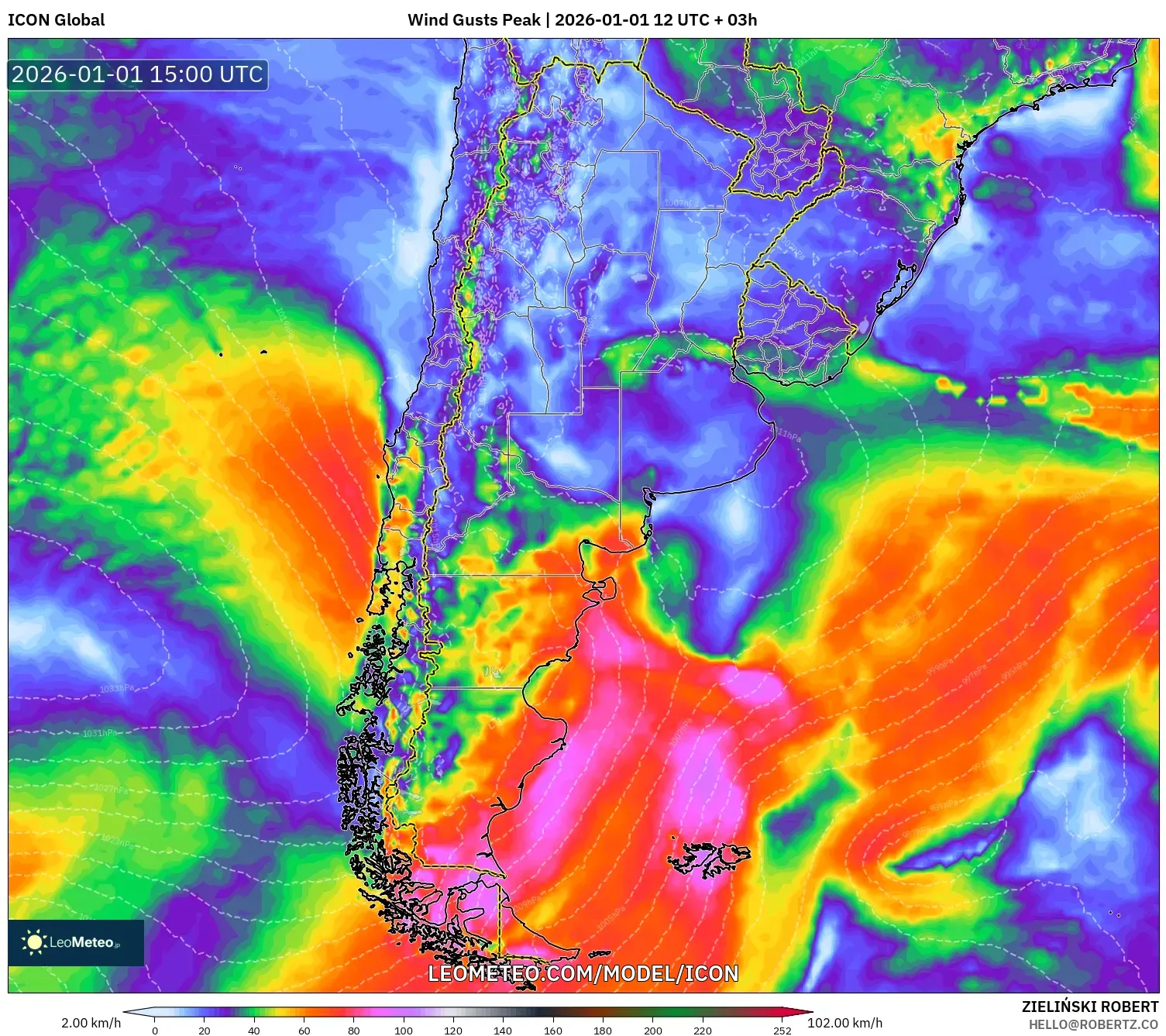 ICON model - Argentina, Wind Gusts Peak