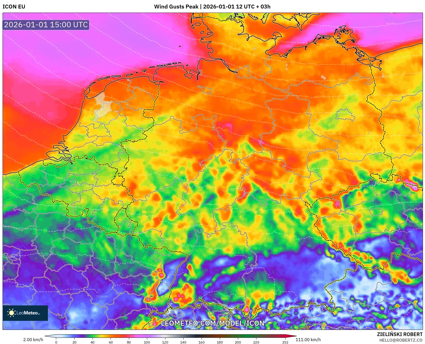 ICON model - Germany, Wind Gusts Peak