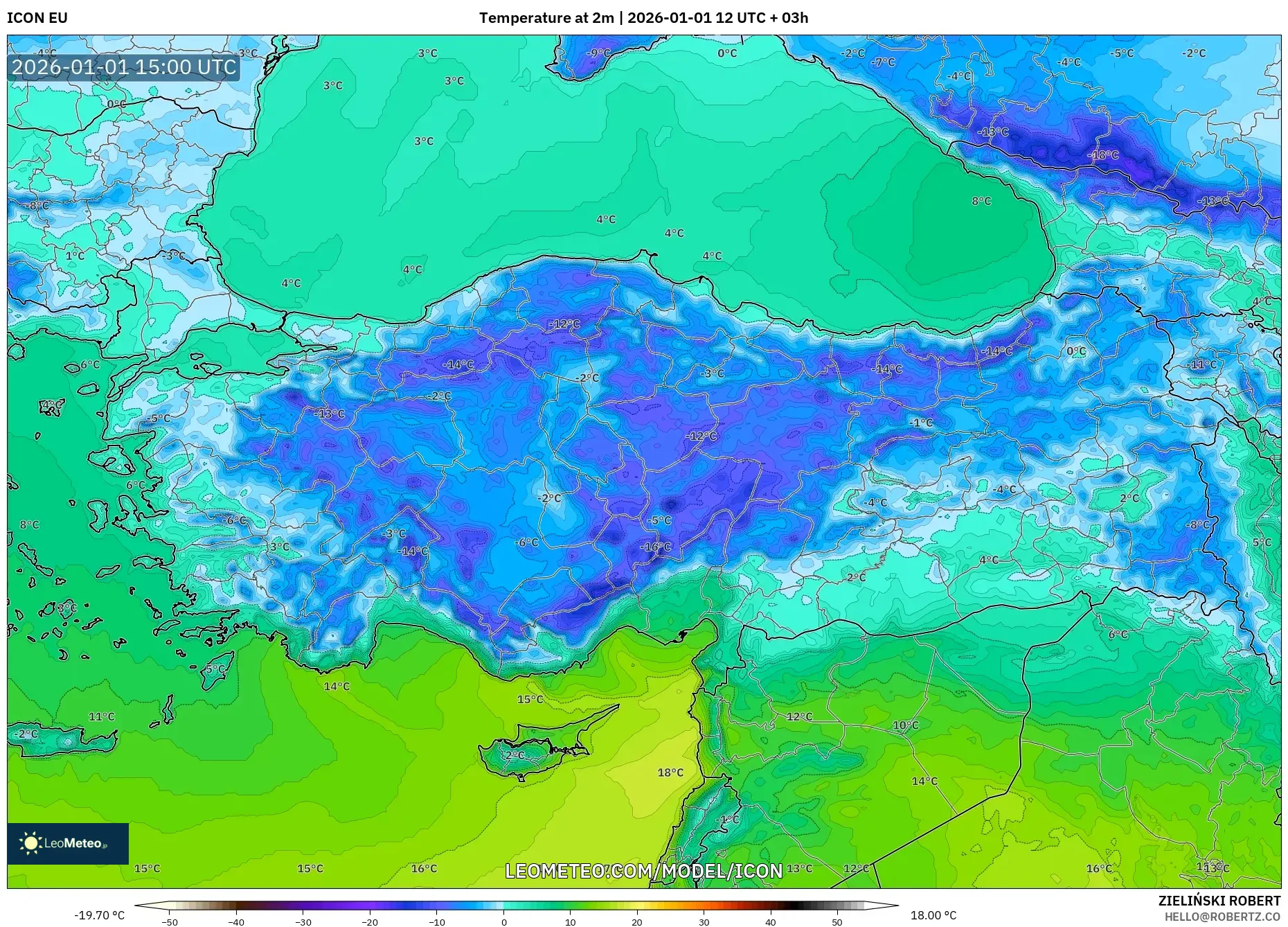 ICON model - Turkey, Temperature at 2m