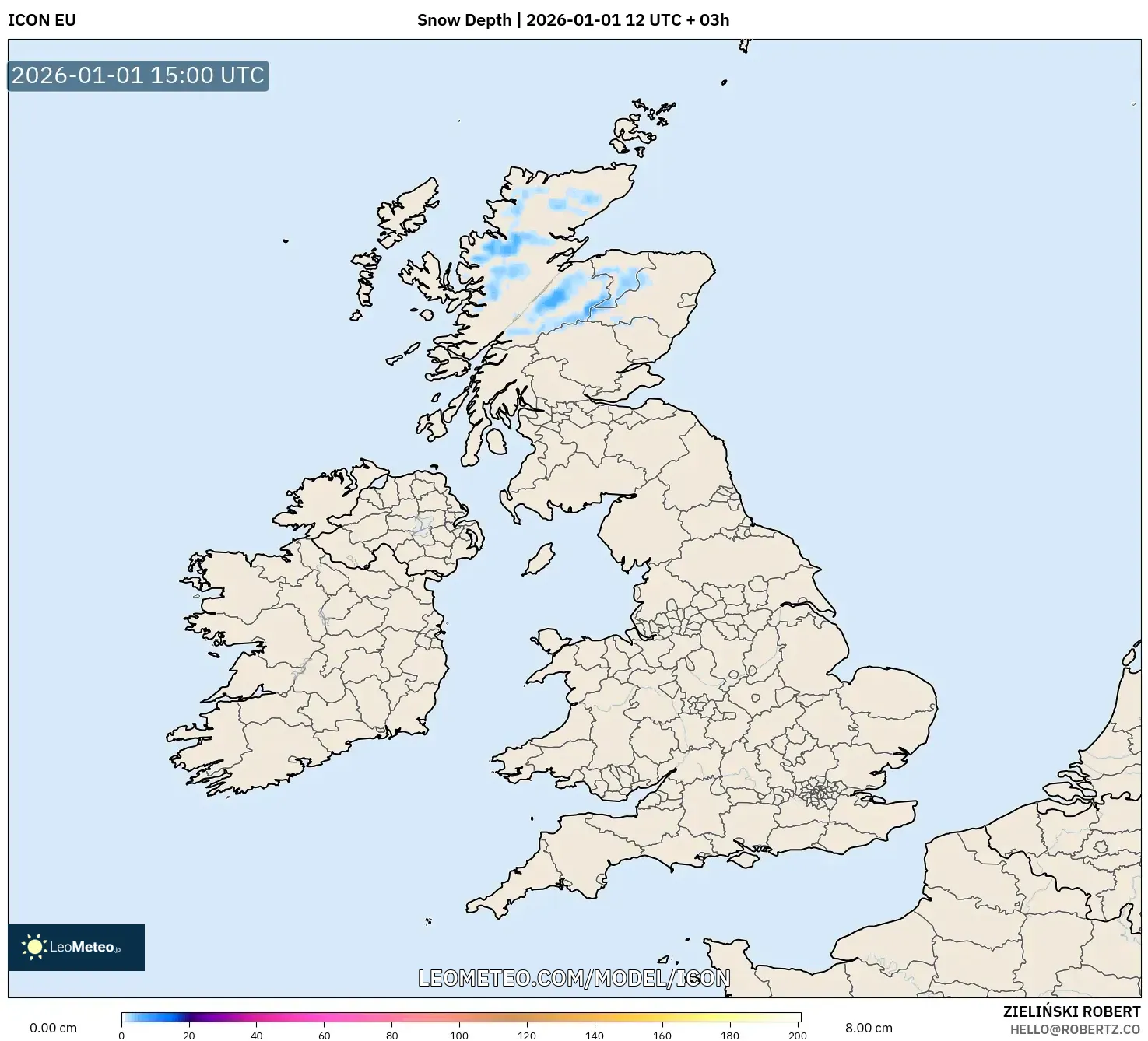 ICON model - United Kingdom, Snow Depth