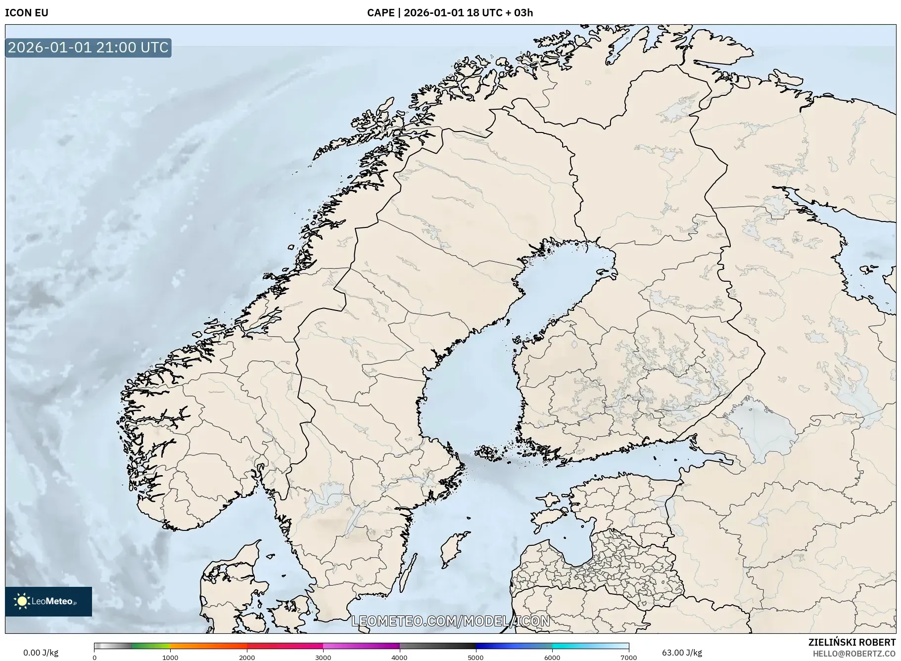 ICON model - Scandinavia, CAPE