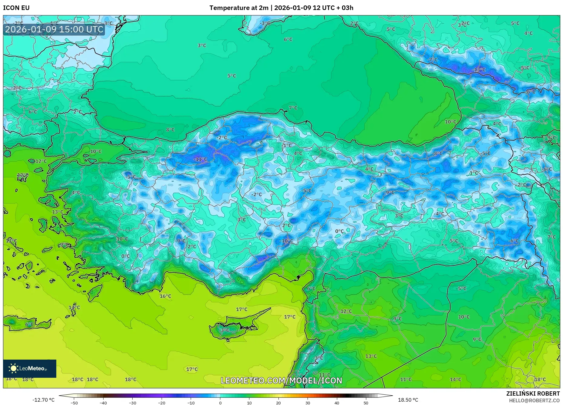 ICON model - Turkey, Temperature at 2m