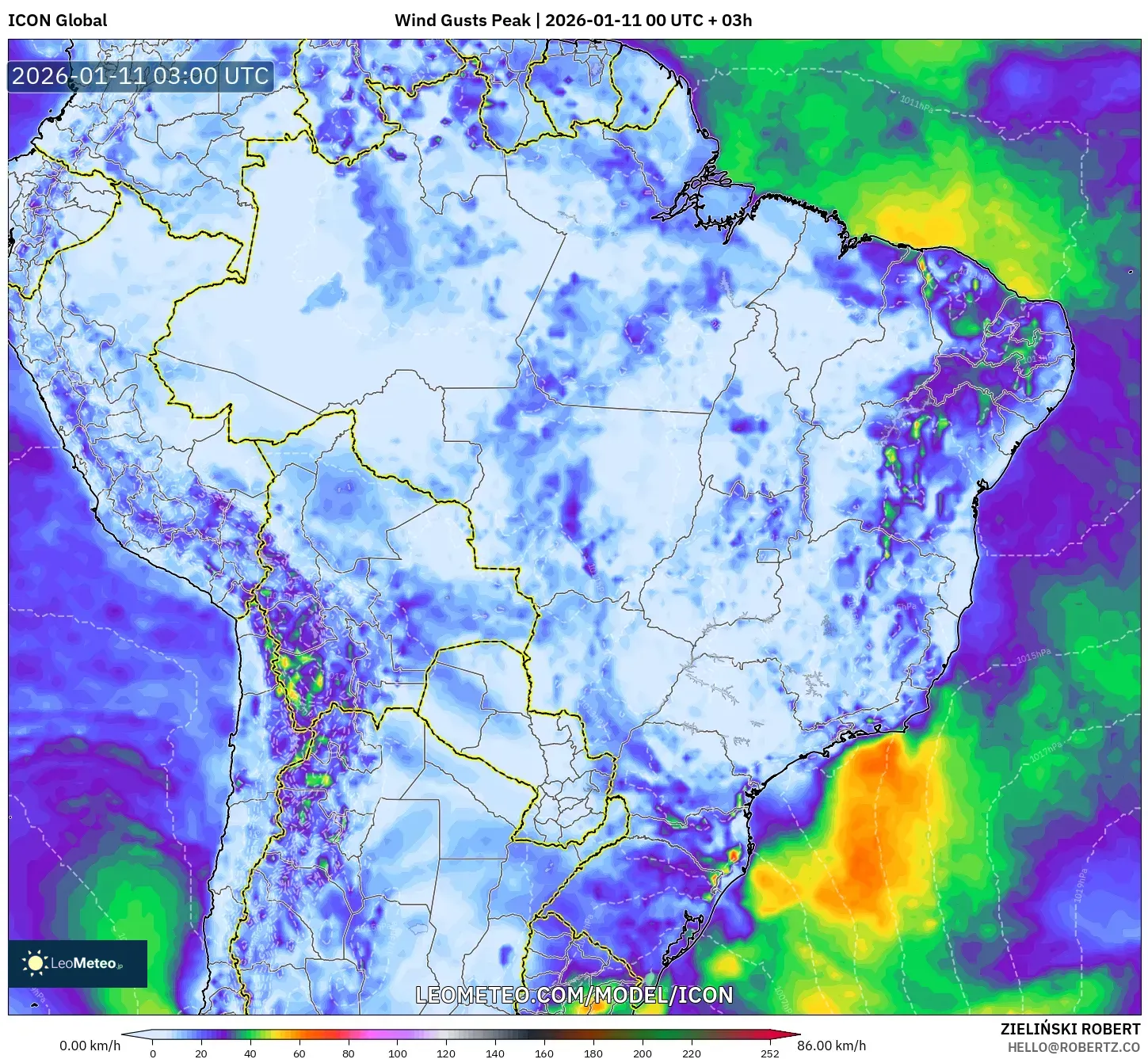 ICON model - Brazil, Wind Gusts Peak