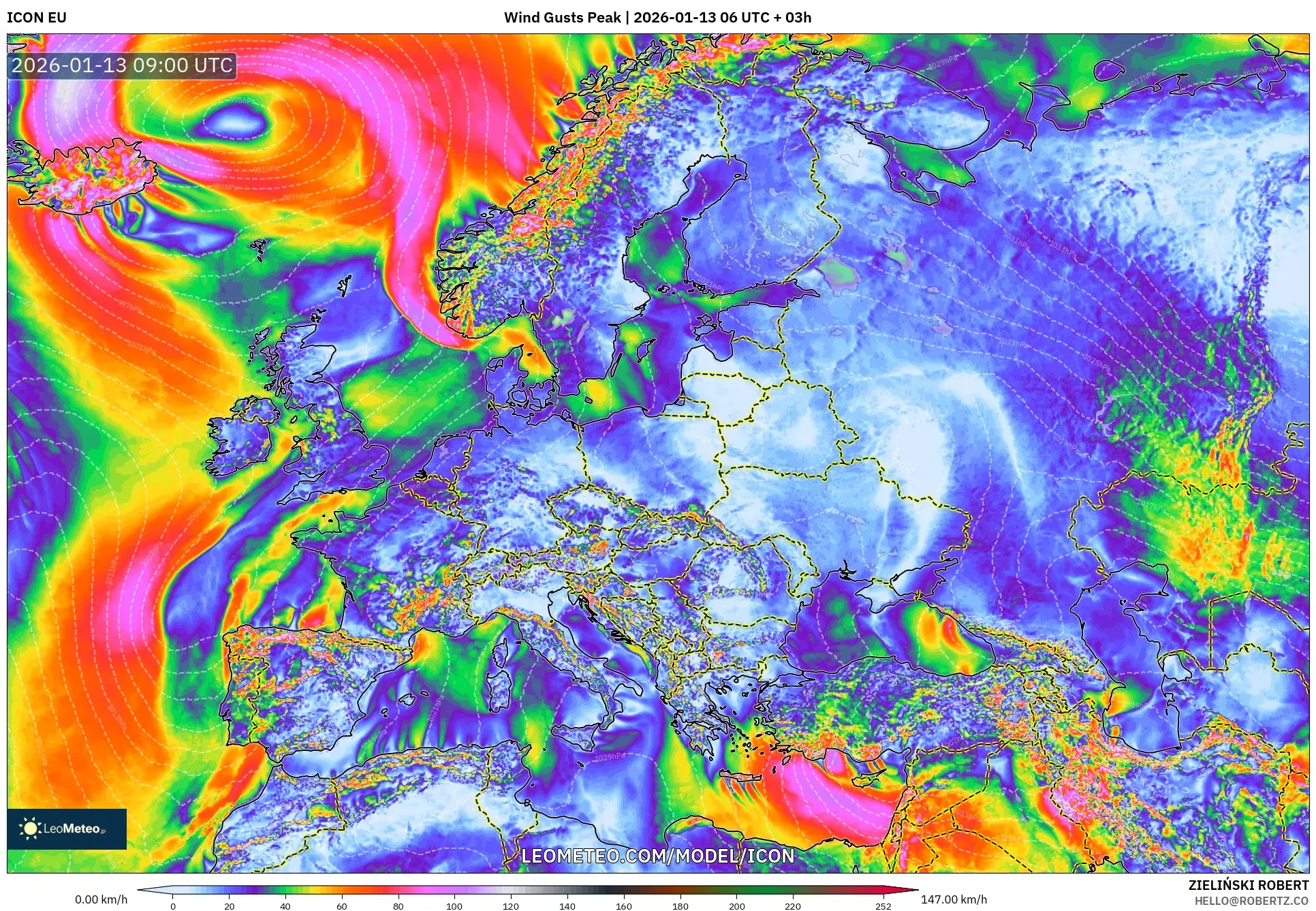 ICON model - Europe, Wind Gusts Peak