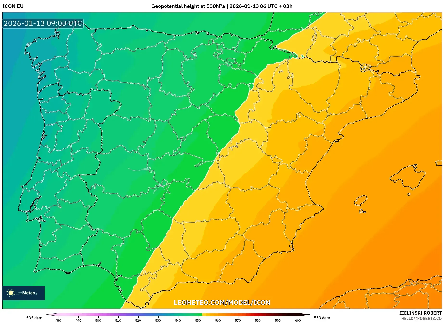 ICON model - Spain, Geopotential height at 500hPa