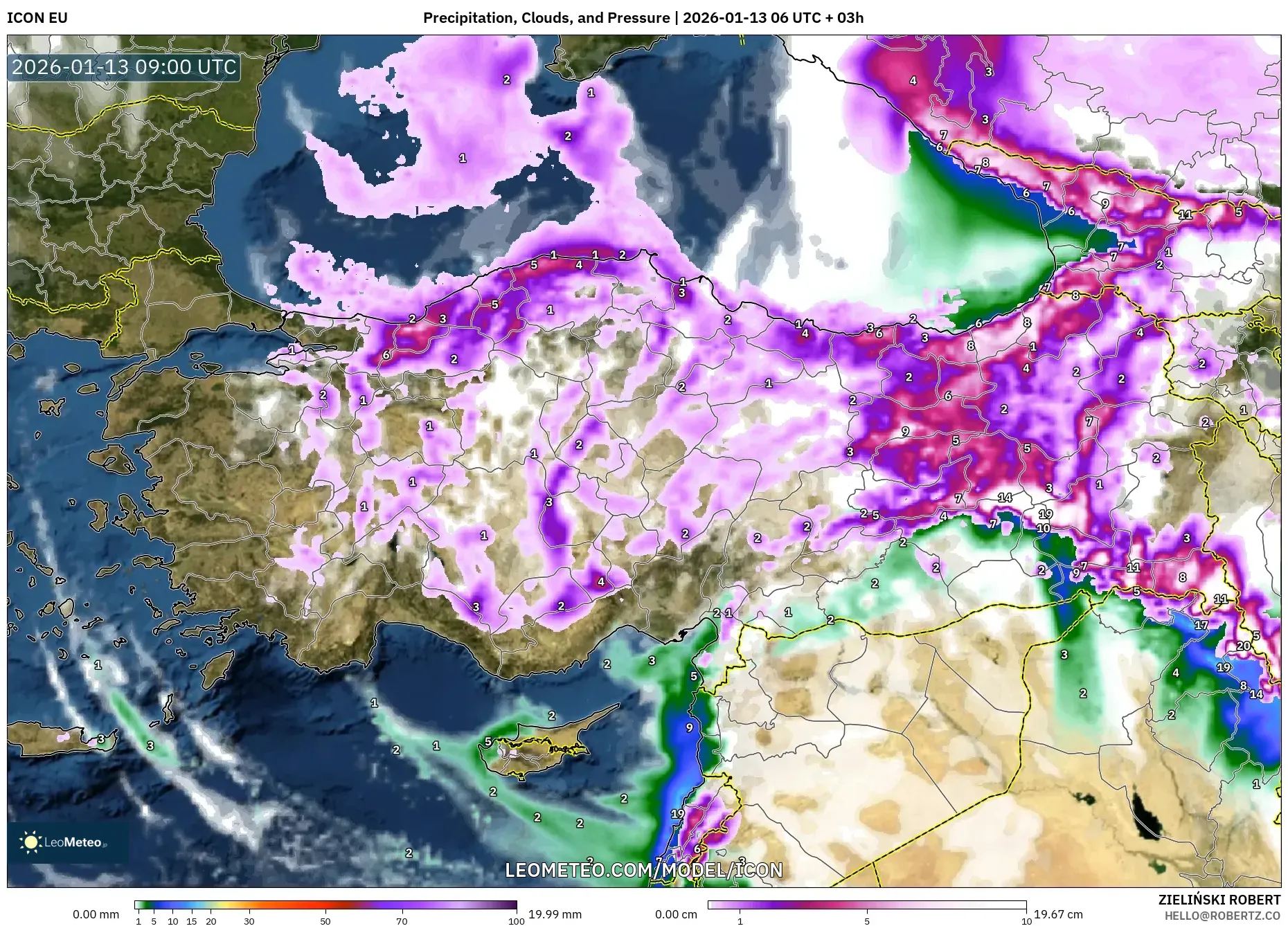 ICON model - Turkey, Precipitation, Clouds, and Pressure