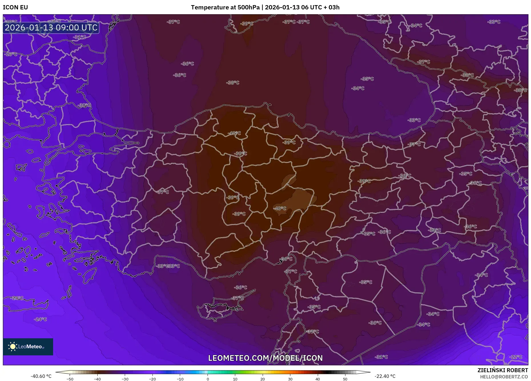 ICON model - Turkey, Temperature at 500hPa