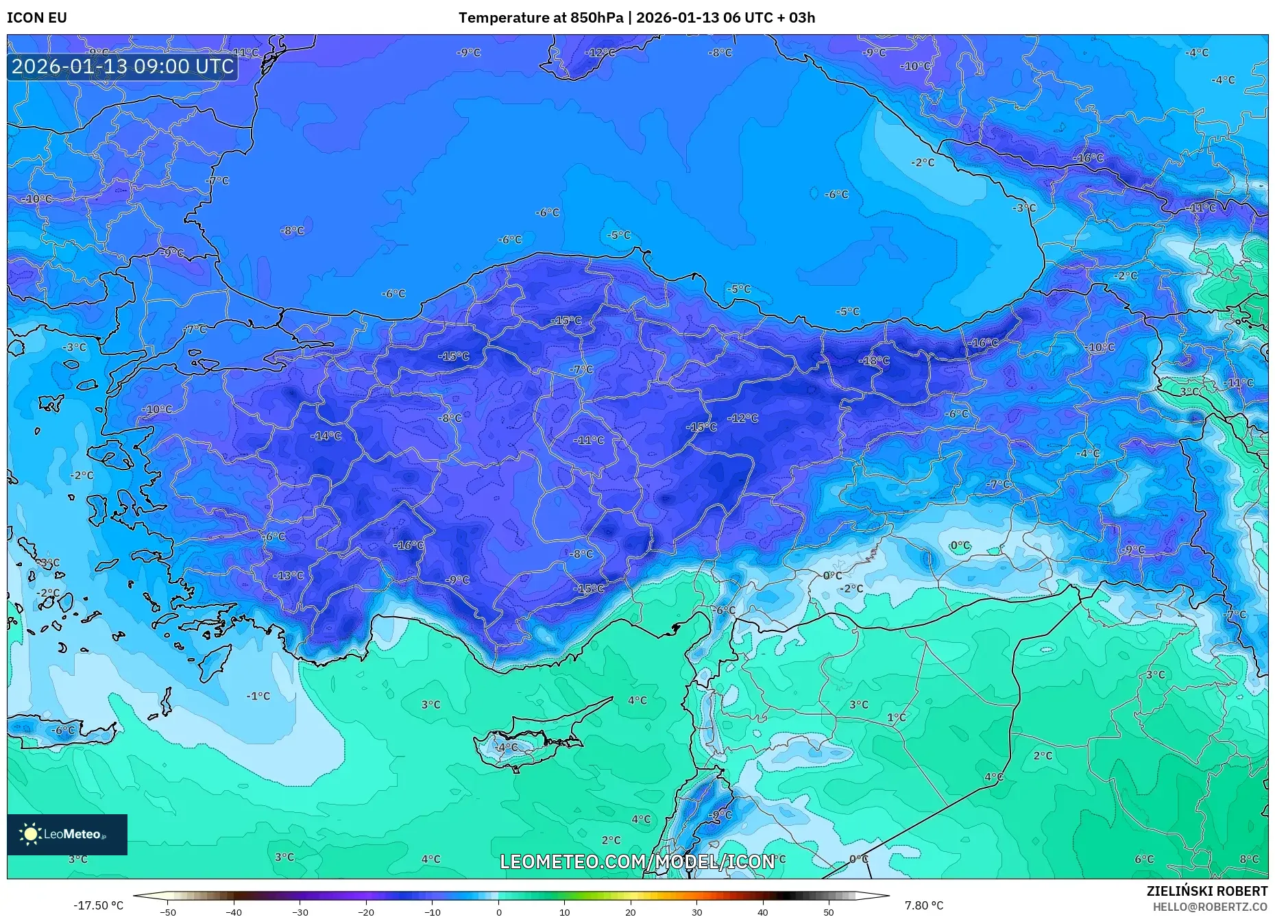 ICON model - Turkey, Temperature at 850hPa