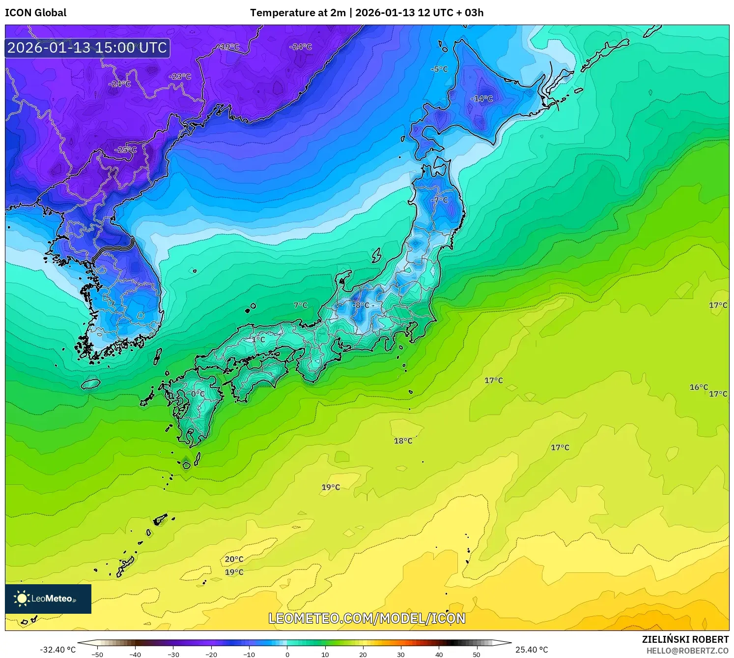 ICON model - Japan, Temperature at 2m