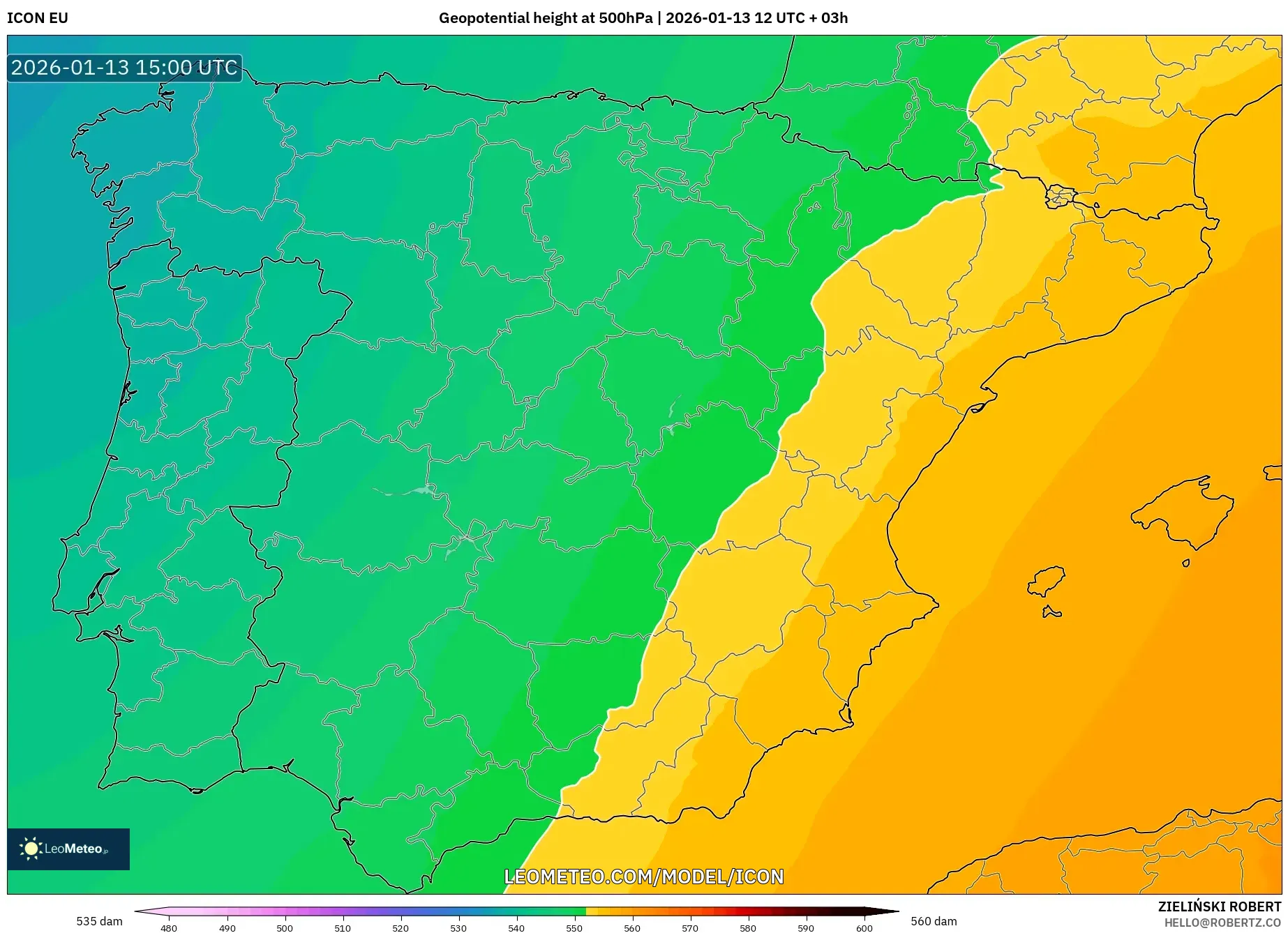 ICON model - Spain, Geopotential height at 500hPa