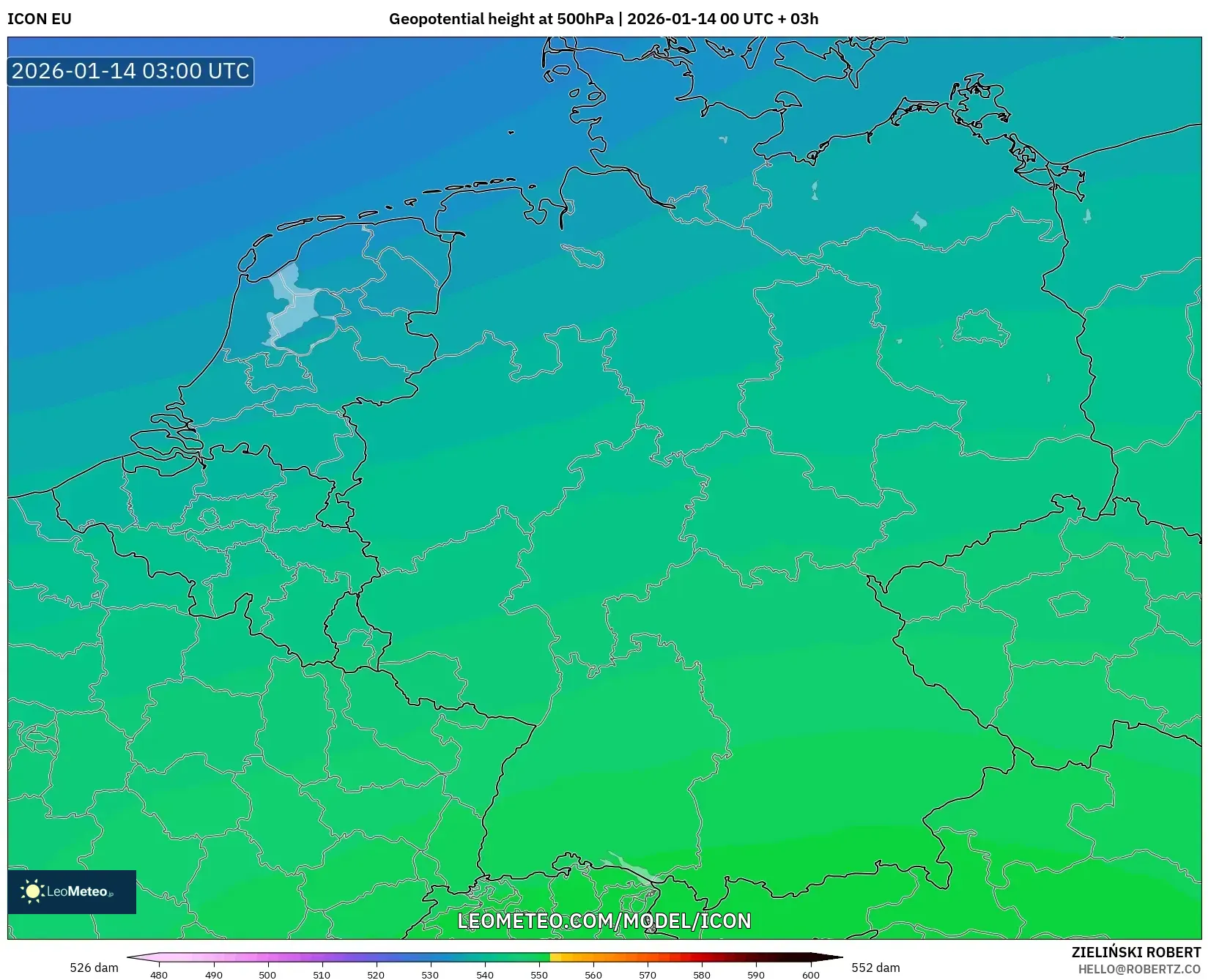 ICON model - Germany, Geopotential height at 500hPa