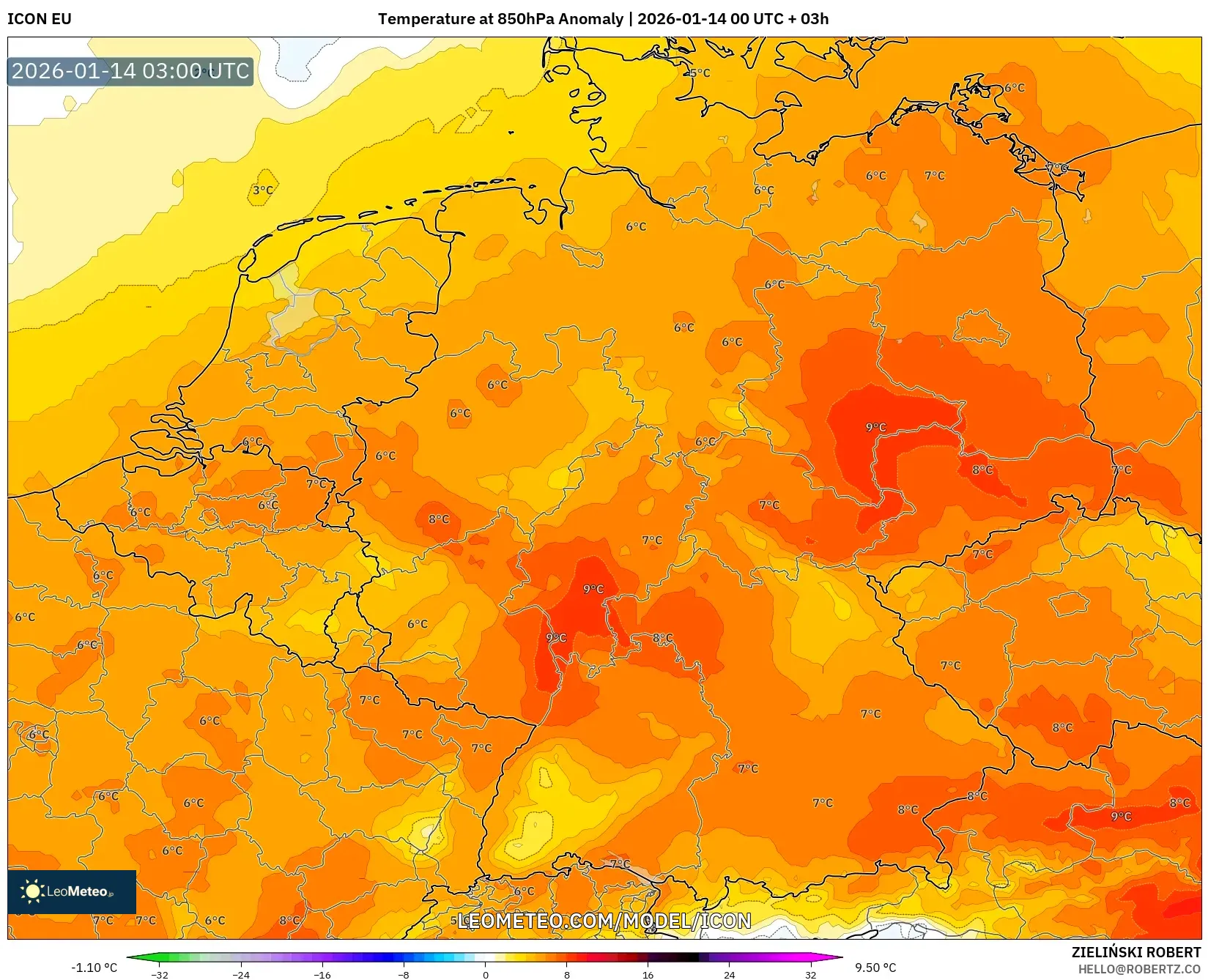 ICON model - Germany, Temperature at 850hPa Anomaly
