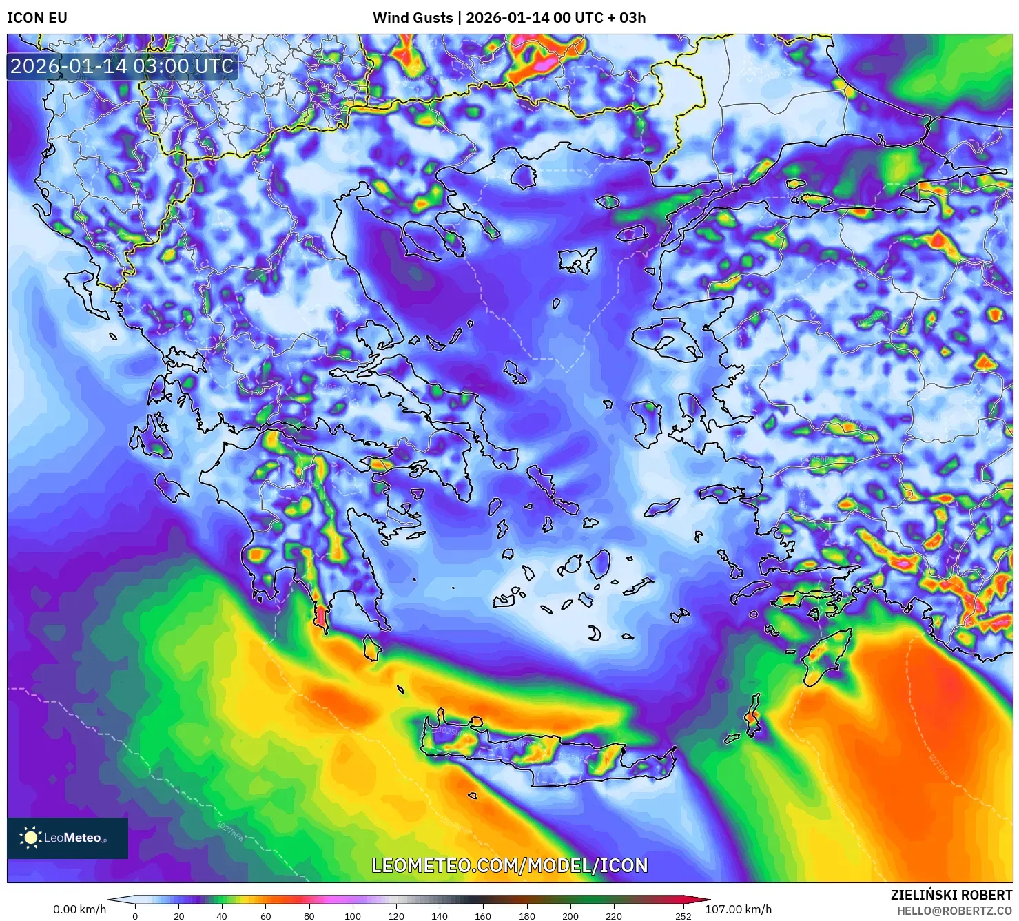 ICON model - Greece, Wind Gusts