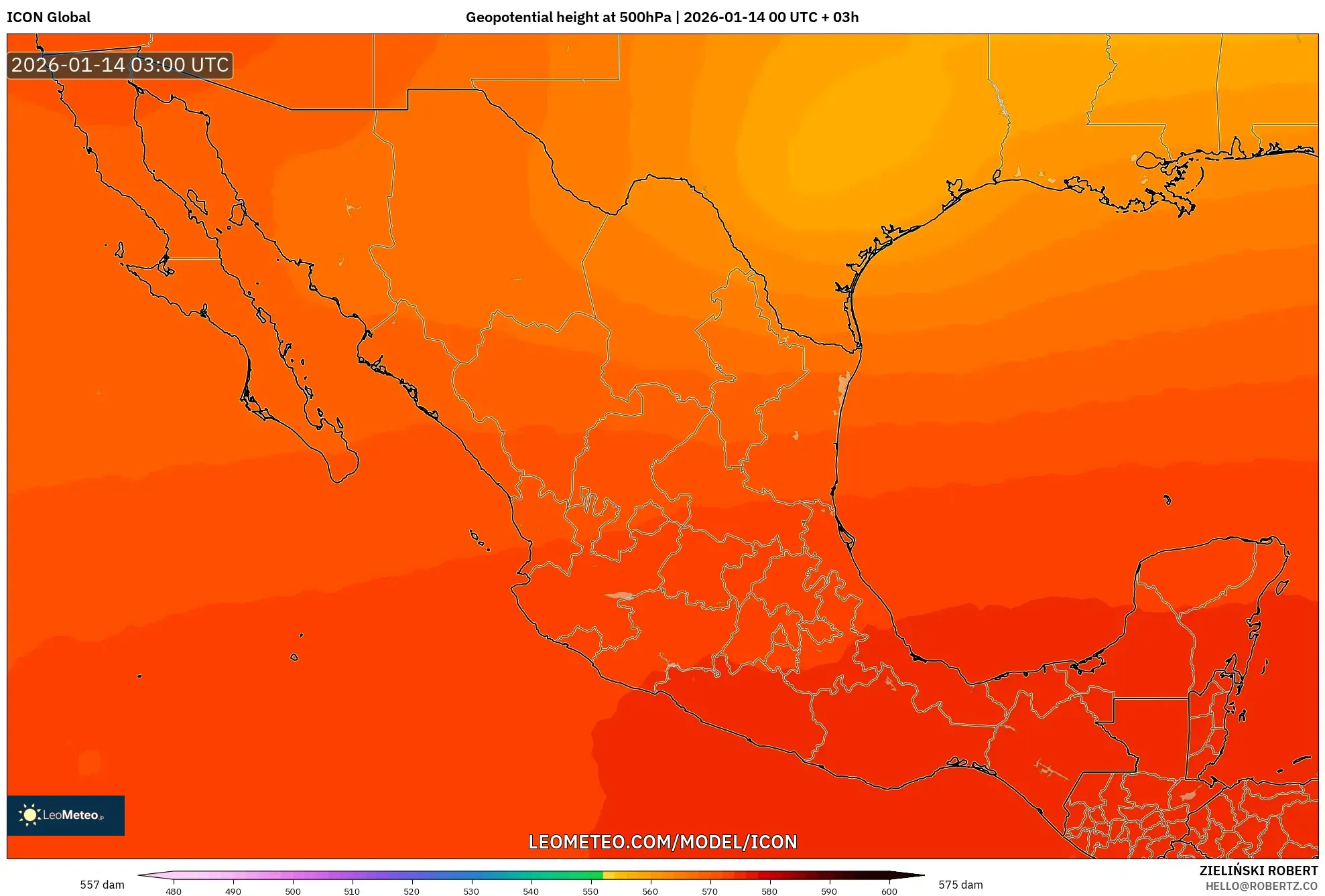 ICON model - Mexico, Geopotential height at 500hPa