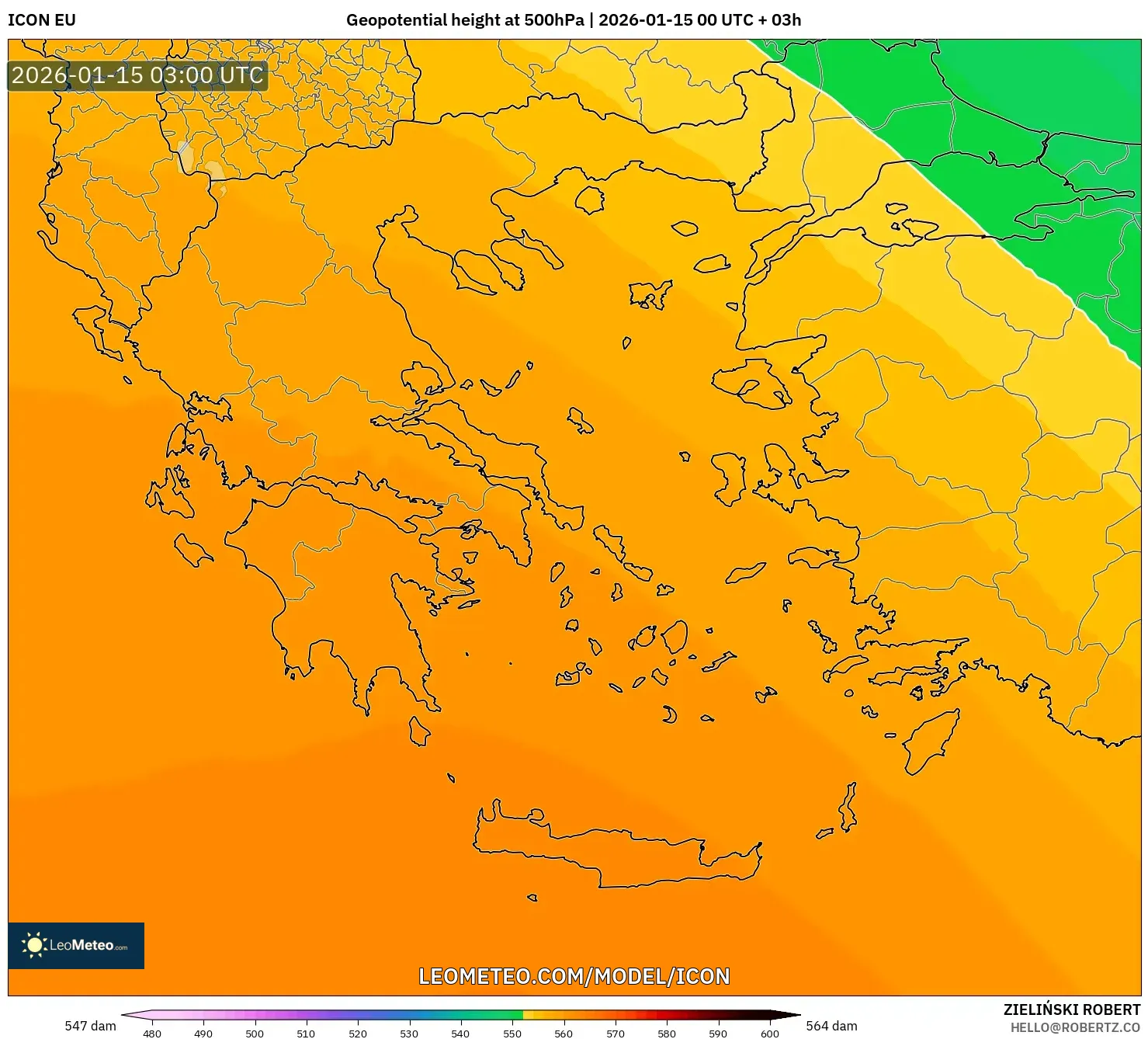 ICON model - Greece, Geopotential height at 500hPa