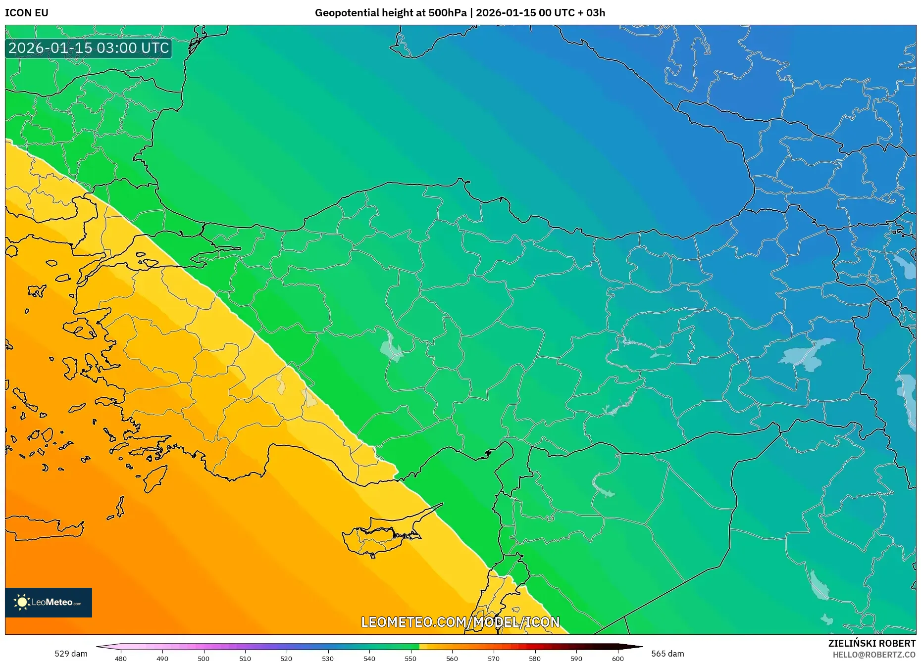 ICON model - Turkey, Geopotential height at 500hPa