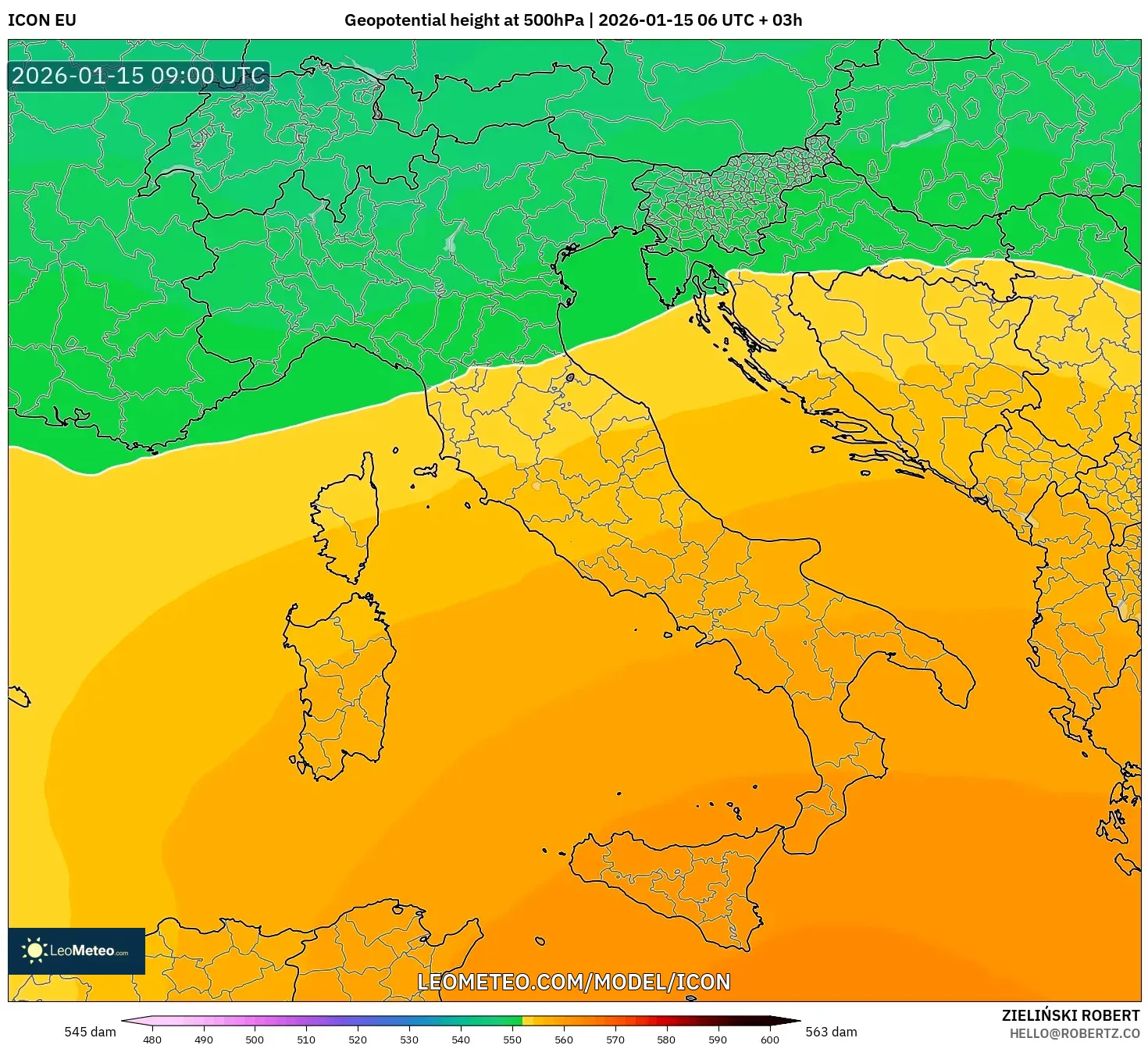 ICON model - Italy, Geopotential height at 500hPa