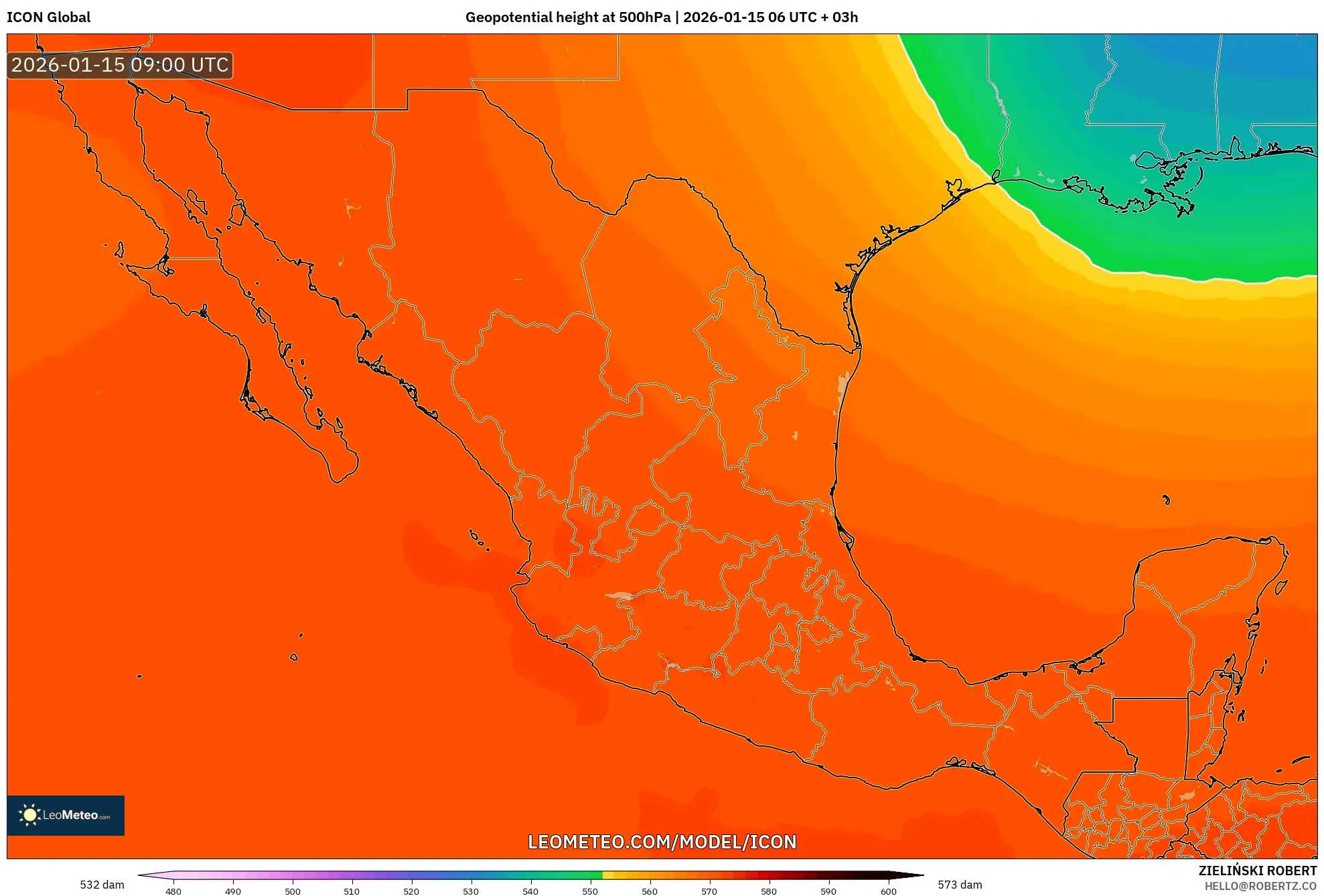 ICON model - Mexico, Geopotential height at 500hPa