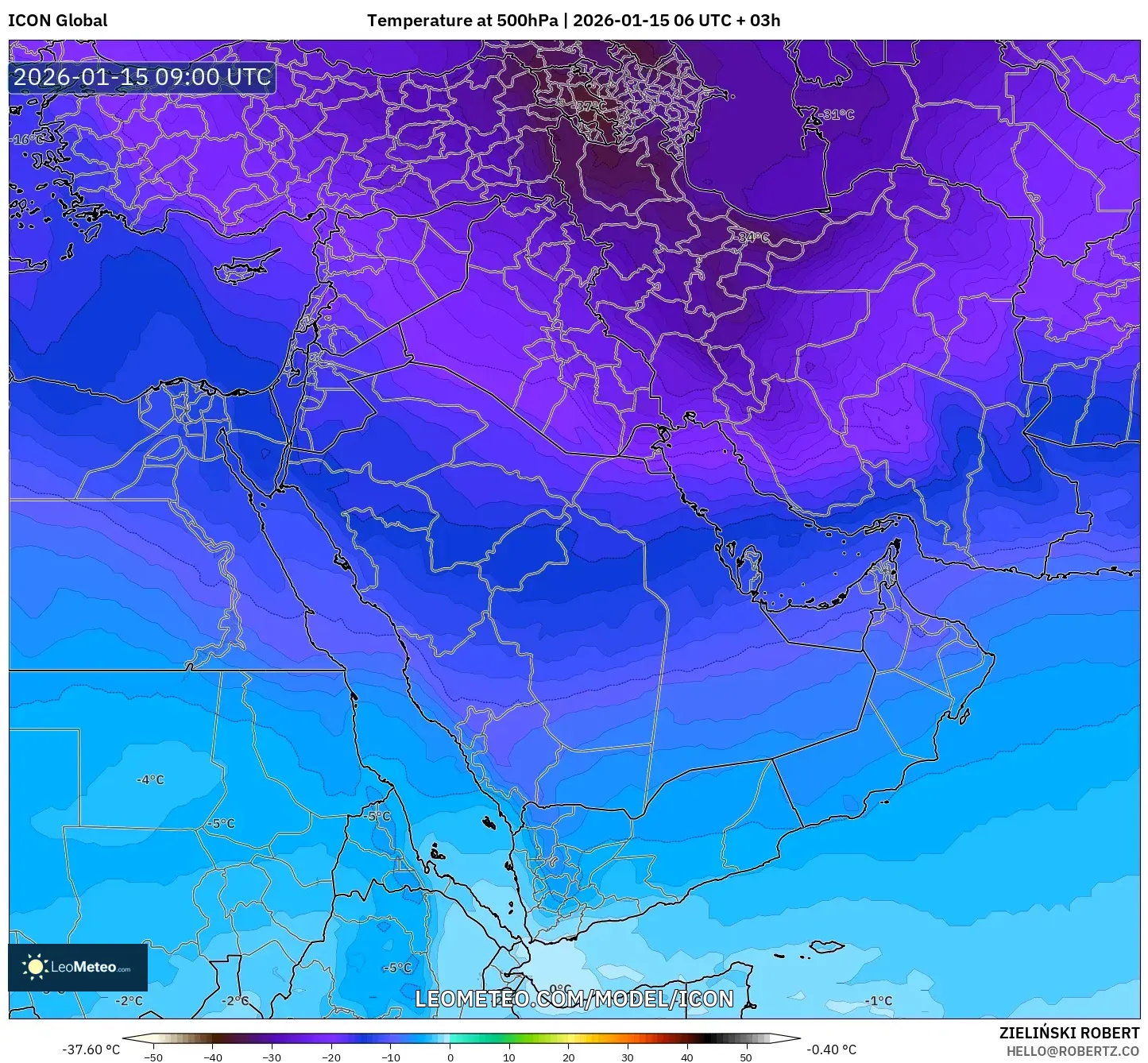 ICON model - Middle East, Temperature at 500hPa