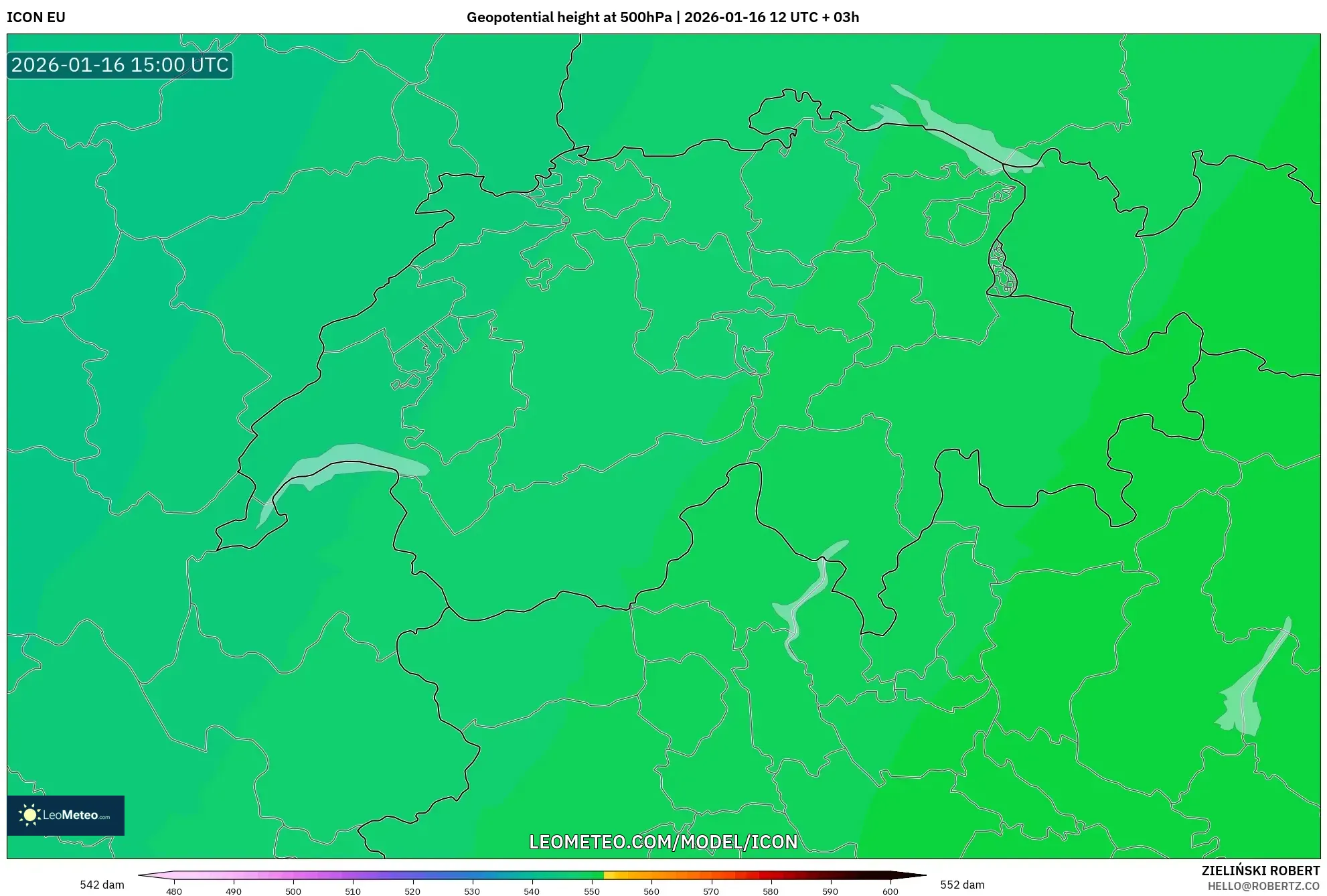ICON model - Switzerland, Geopotential height at 500hPa