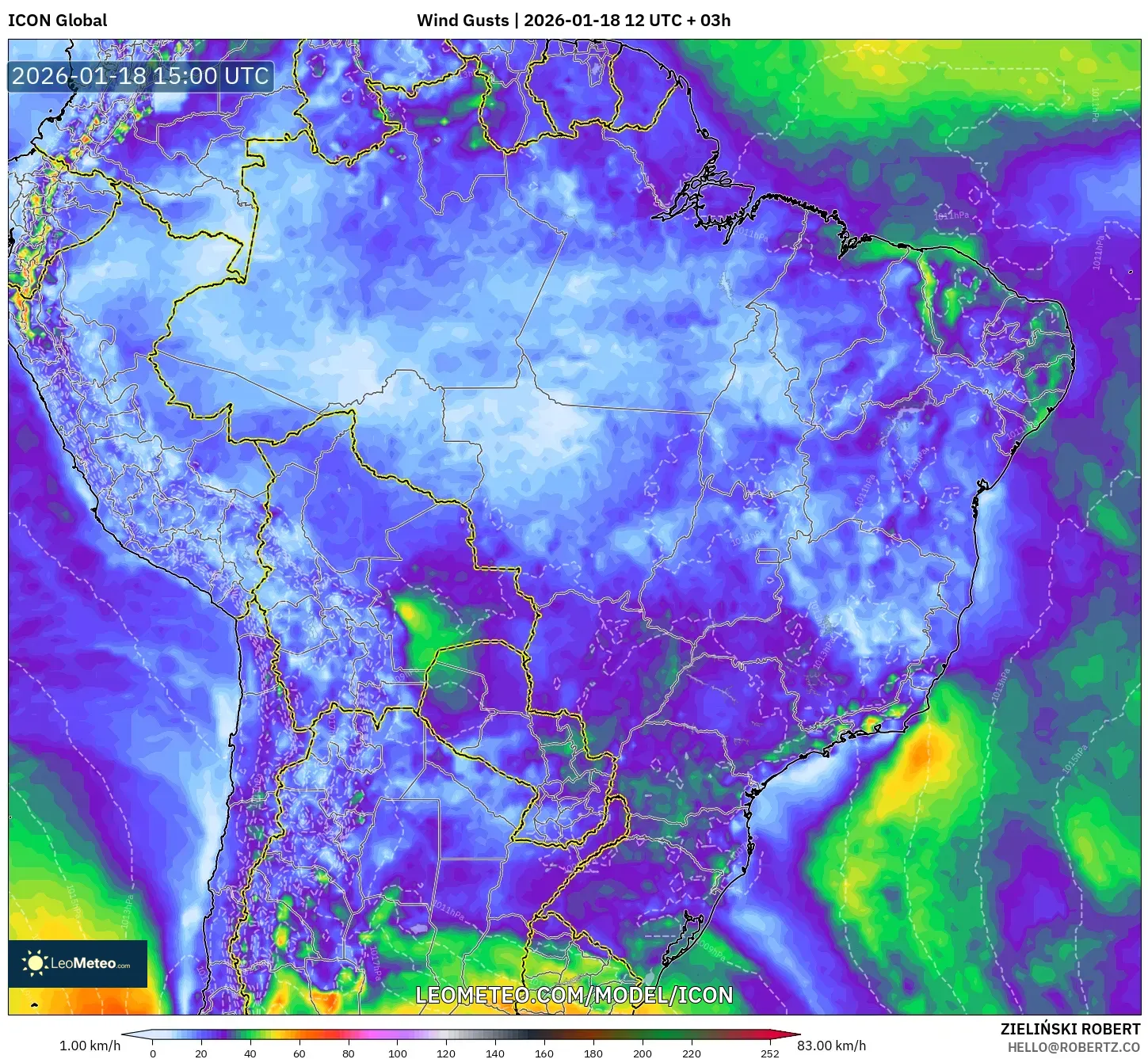 ICON model - Brazil, Wind Gusts