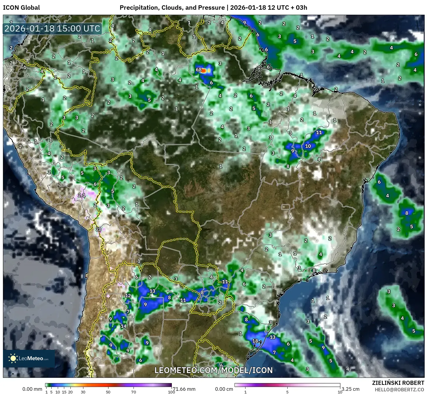 ICON model - Brazil, Precipitation, Clouds, and Pressure