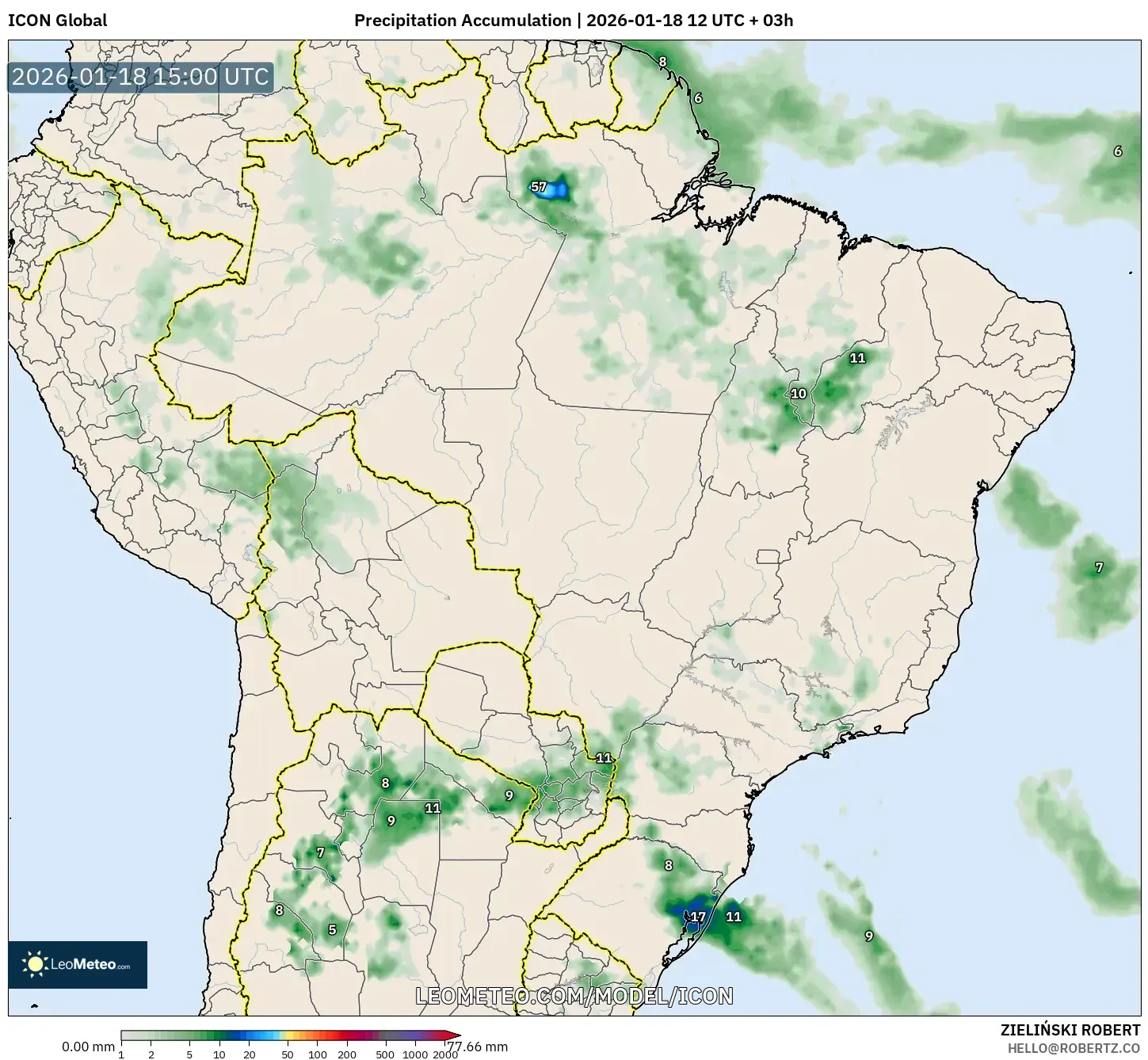 ICON model - Brazil, Precipitation Accumulation