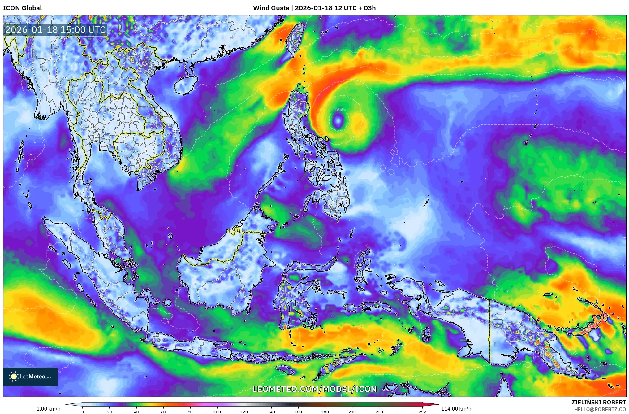 ICON model - South East Asia, Wind Gusts
