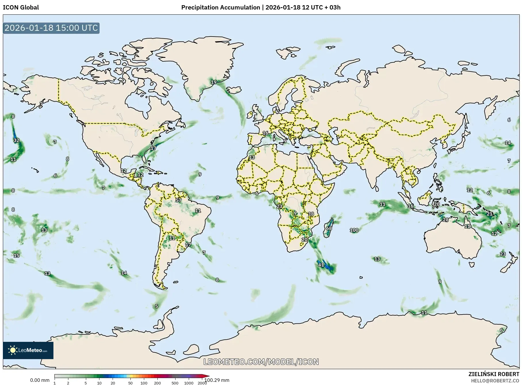 ICON model - World, Precipitation Accumulation