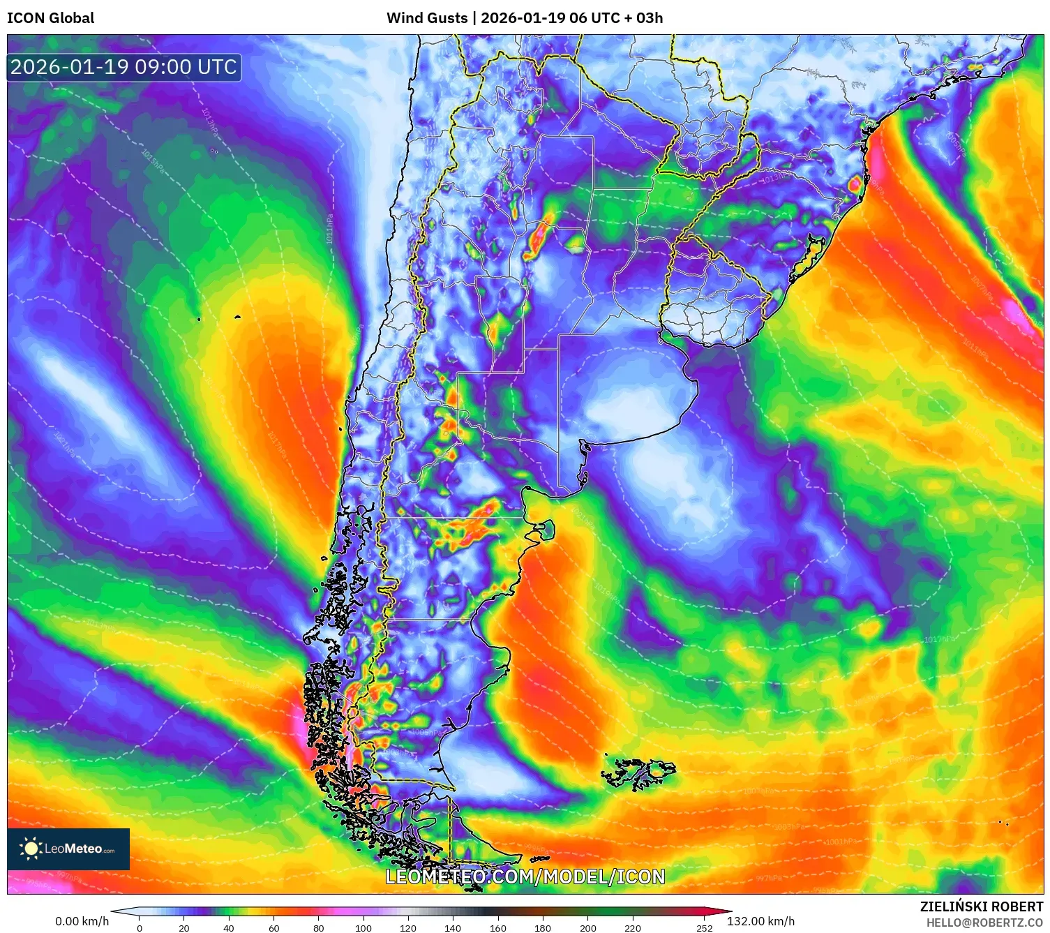 ICON model - Argentina, Wind Gusts